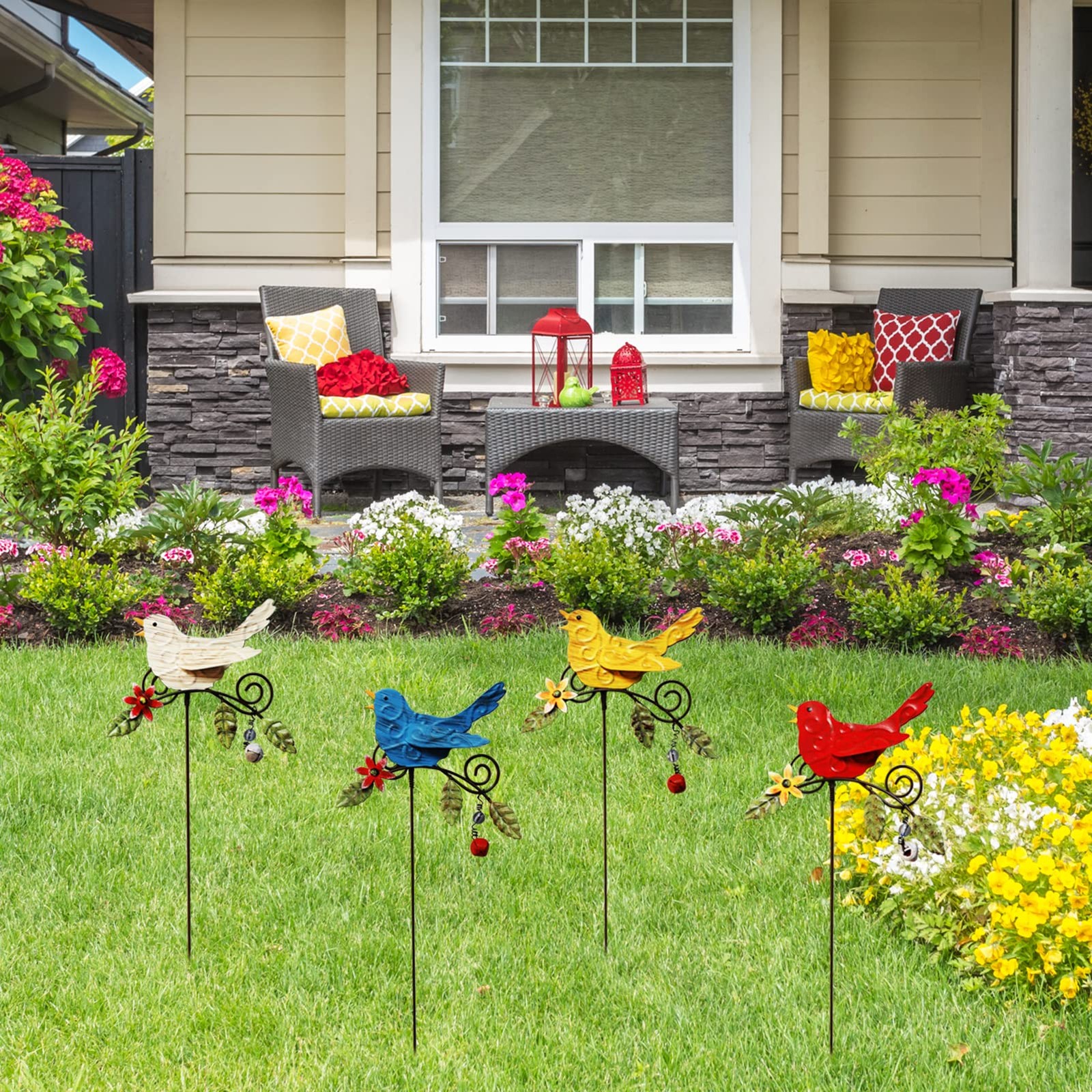 .4 Pack Metal Bird Decorative Garden Stakes, Spring Garden Decor,Indoor Outdo…