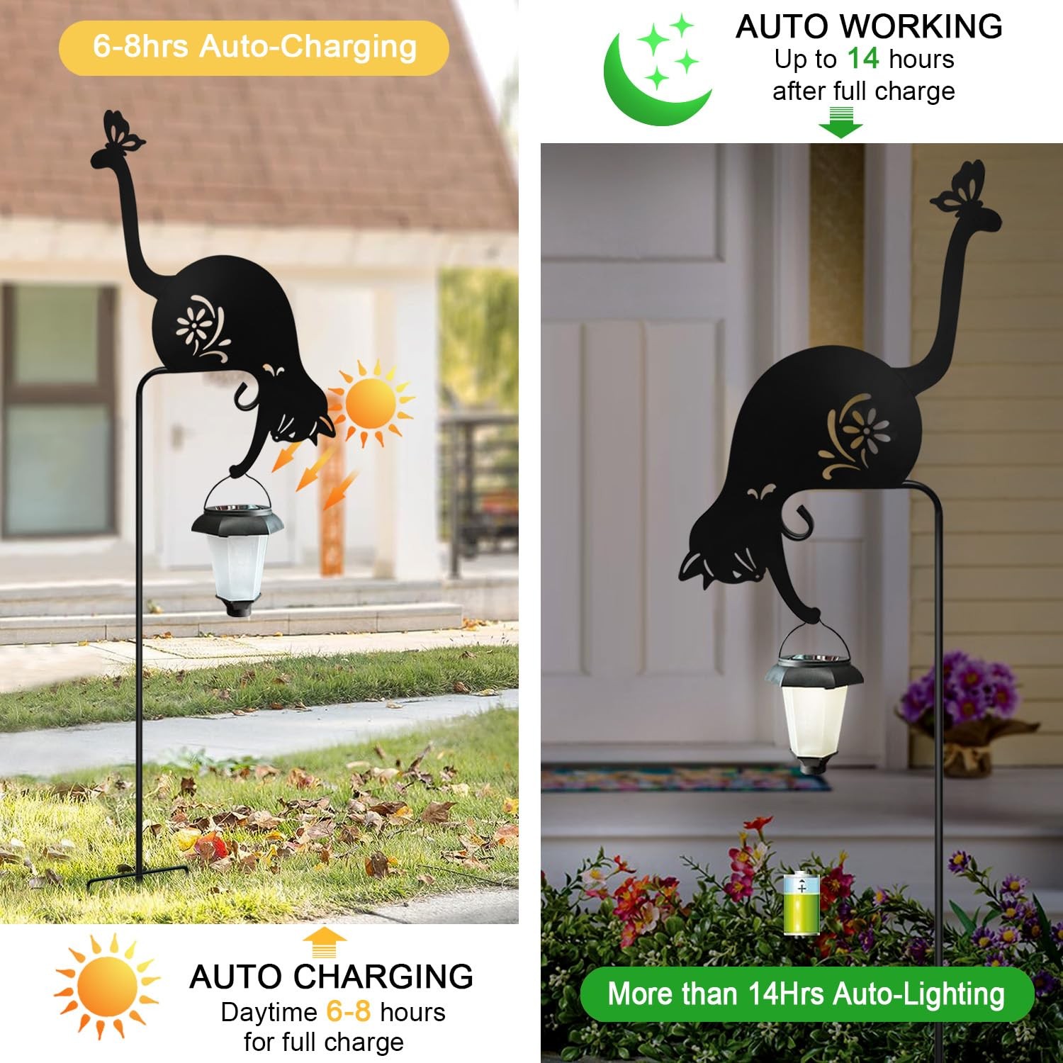 Hokfirm Cat Solar Lights Outdoor Garden, Black Cat Garden Statue,Black Cats O…