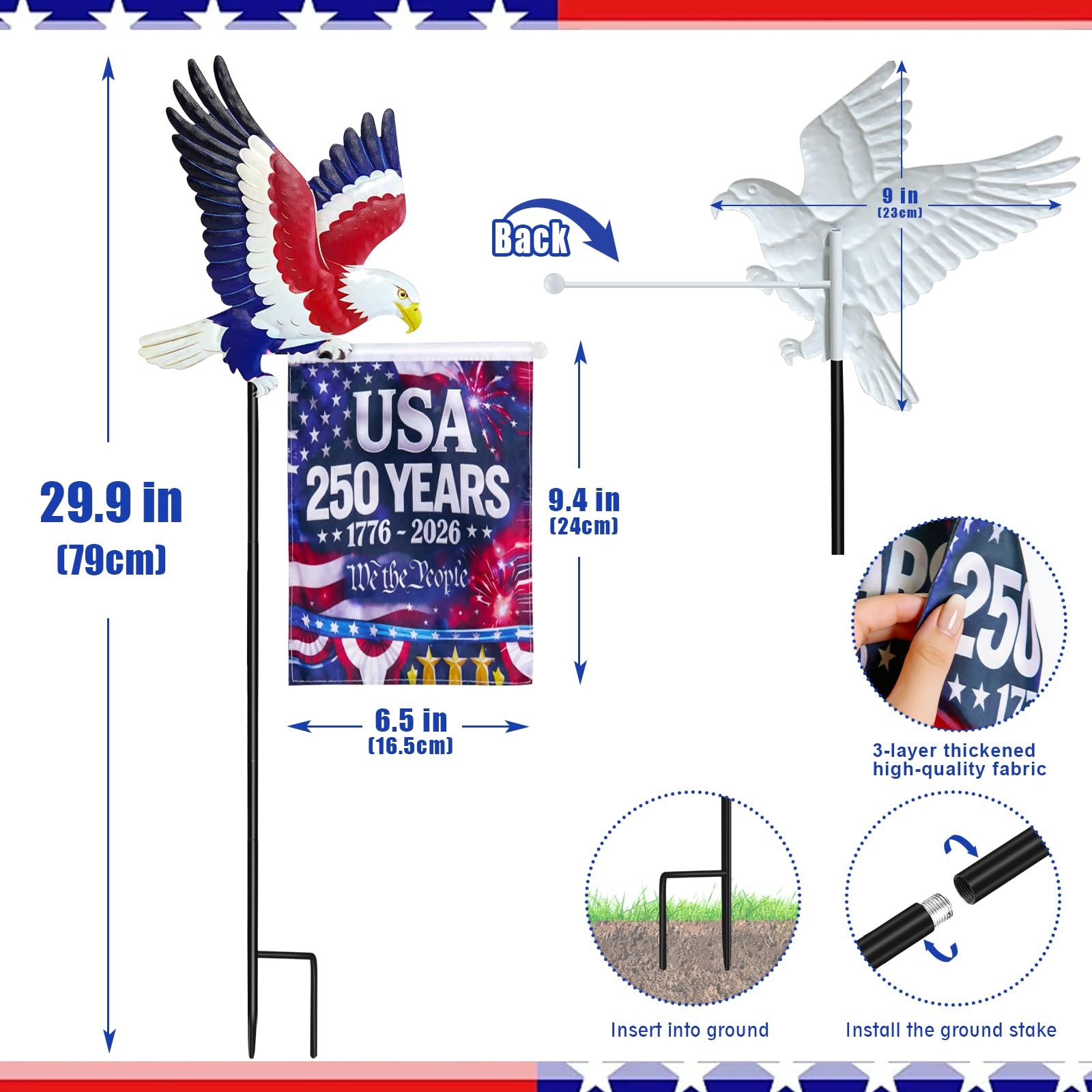 250th Anniversary America 9.4×6.5Inch Garden Flags,Eagle Garden Stakes with U…