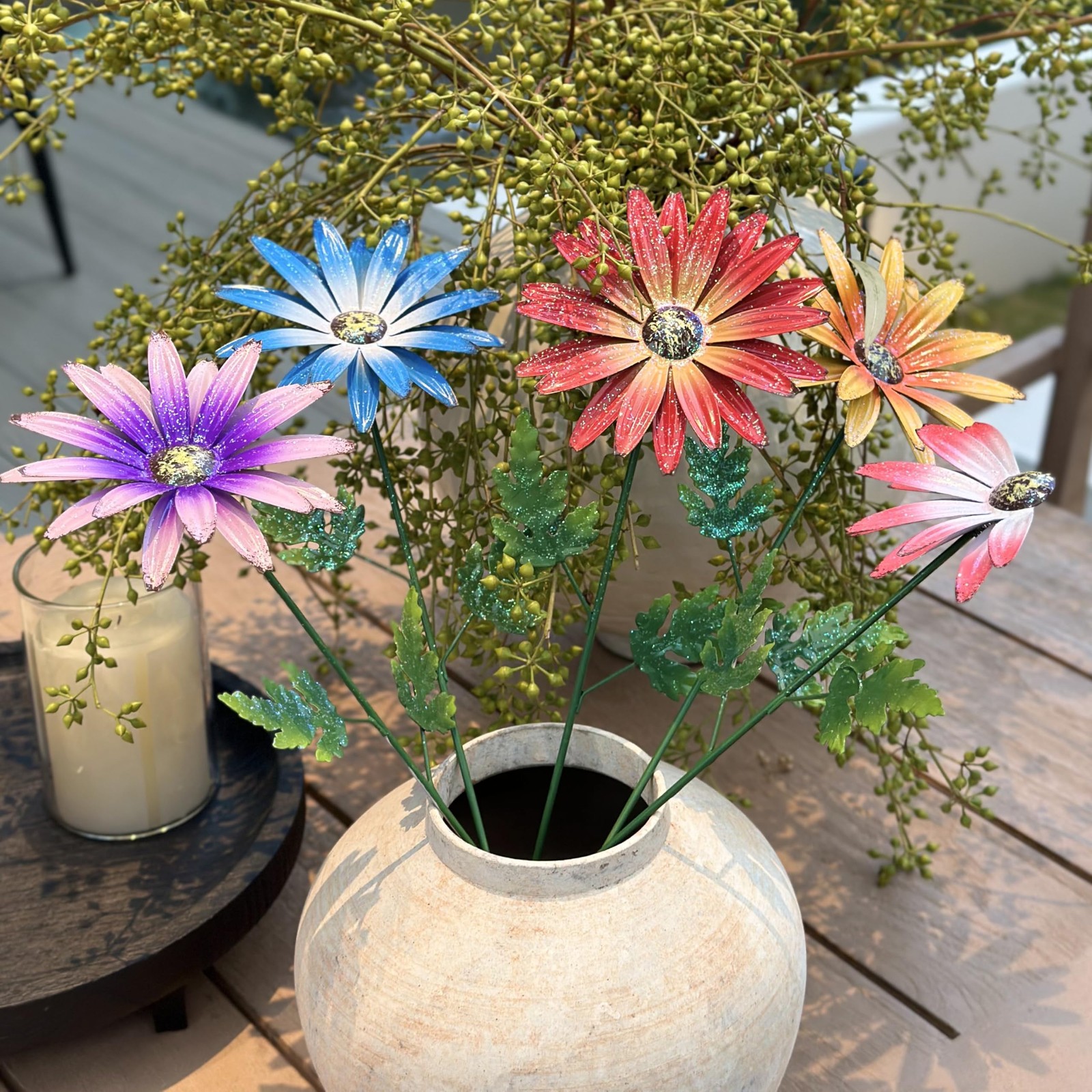 4-Pack 16.5″ Metal Daisy Garden Stakes – Flickering Outdoor Patio & Lawn Decor
