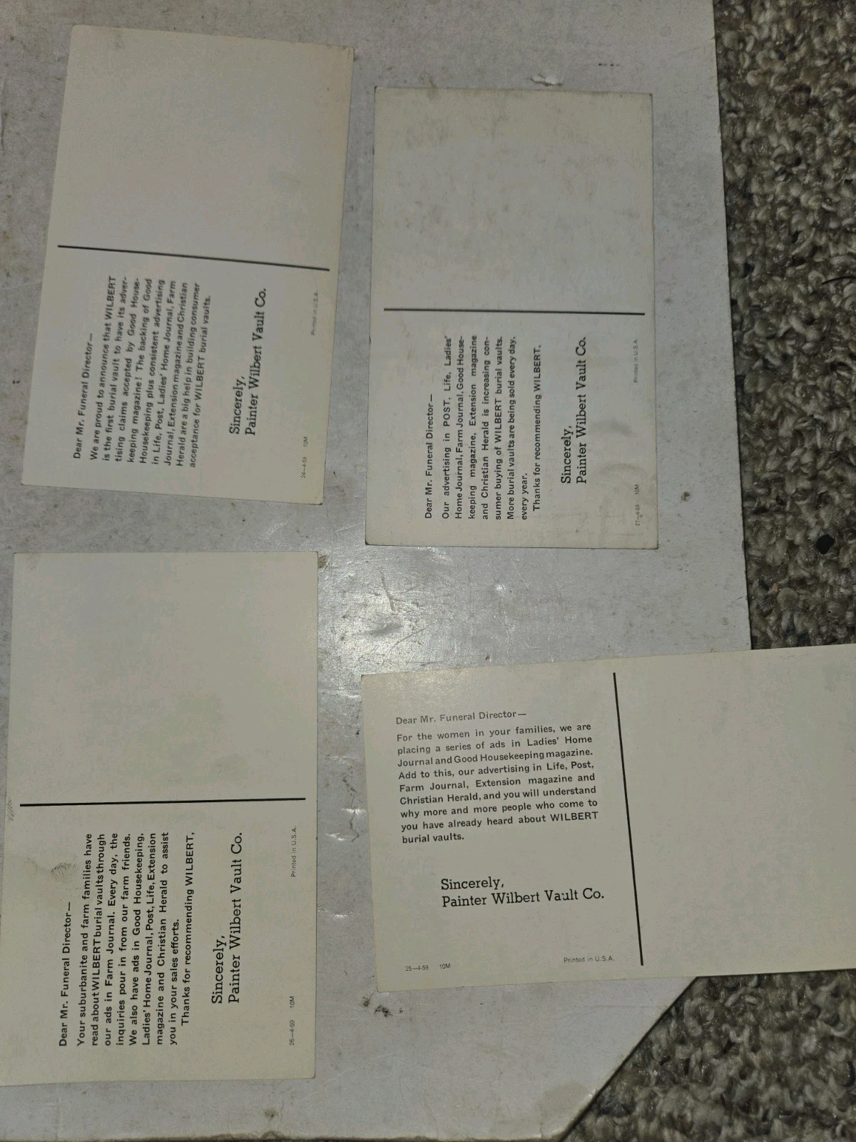 9 Vintage 60s/70s Wilbert Burial Vault,Paperwork,Coins,Post Card,Funeral,Casket
