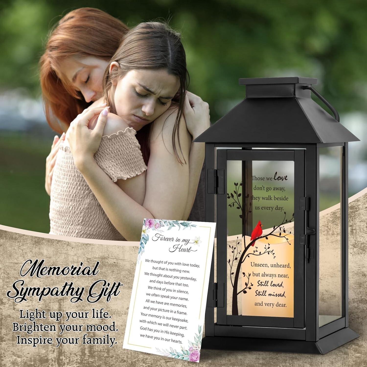 Sympathy Gift Lantern with Flameless LED Candle & Remote Control – Memory Keeper