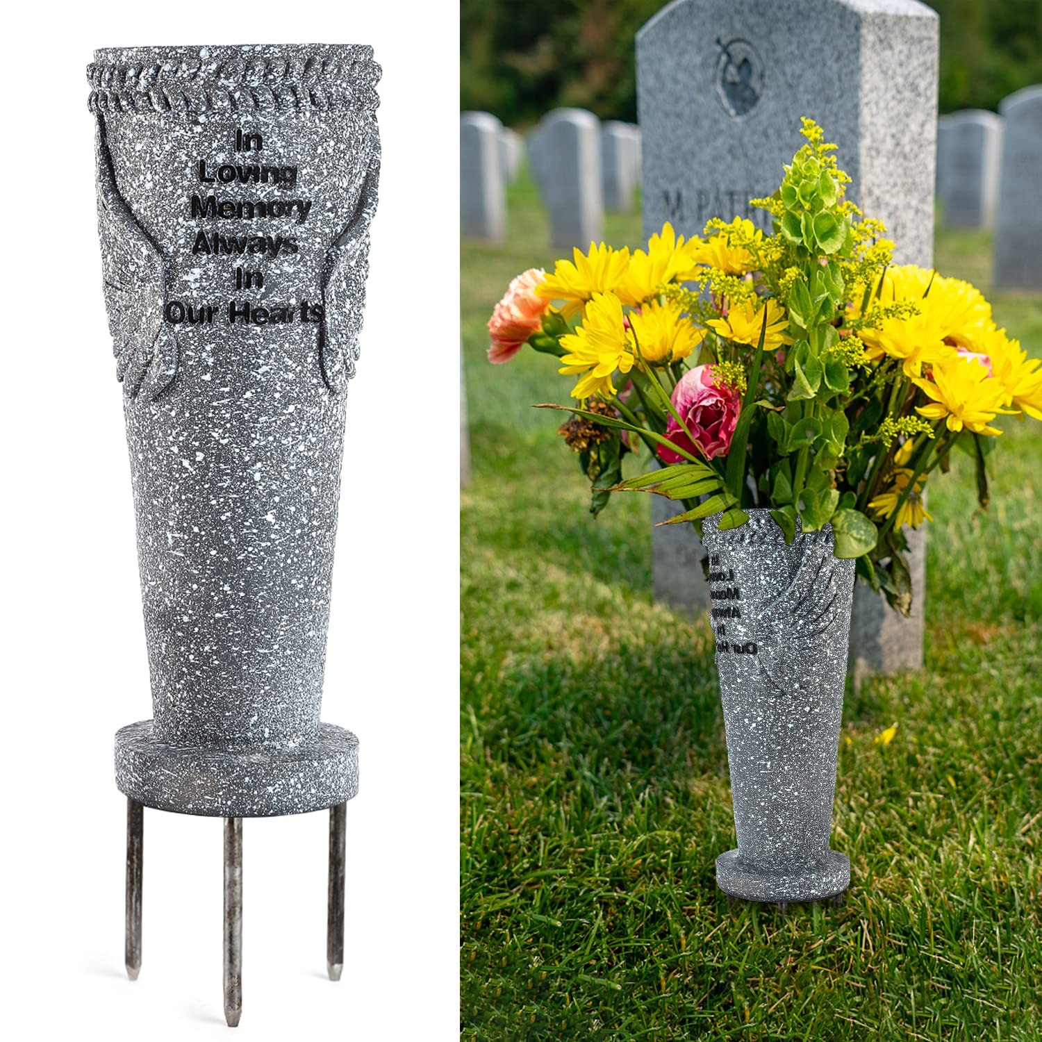 Cemetery Grave Vase with Ground Spikes, Angel Wings Vase for Fresh/Artificial…