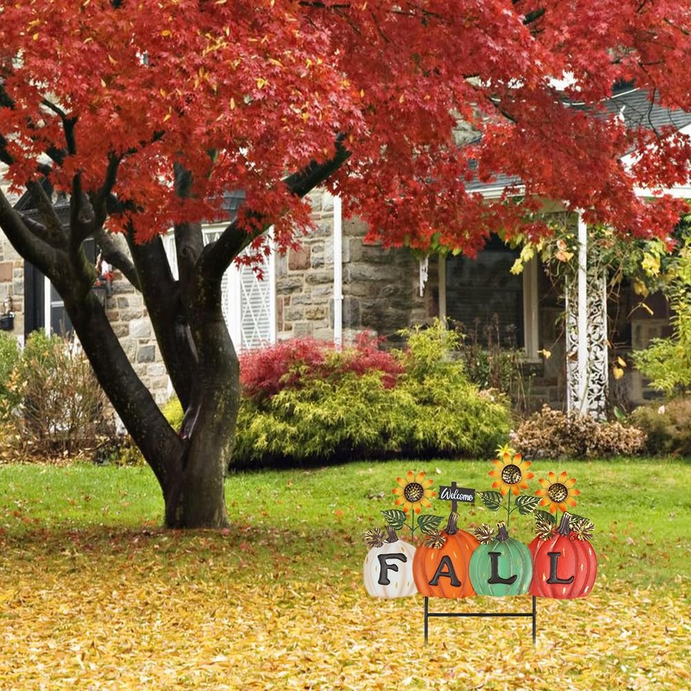 Fall Decorations Outdoor, Fall Letter Pumpkin Decorative Garden Stakes with S…