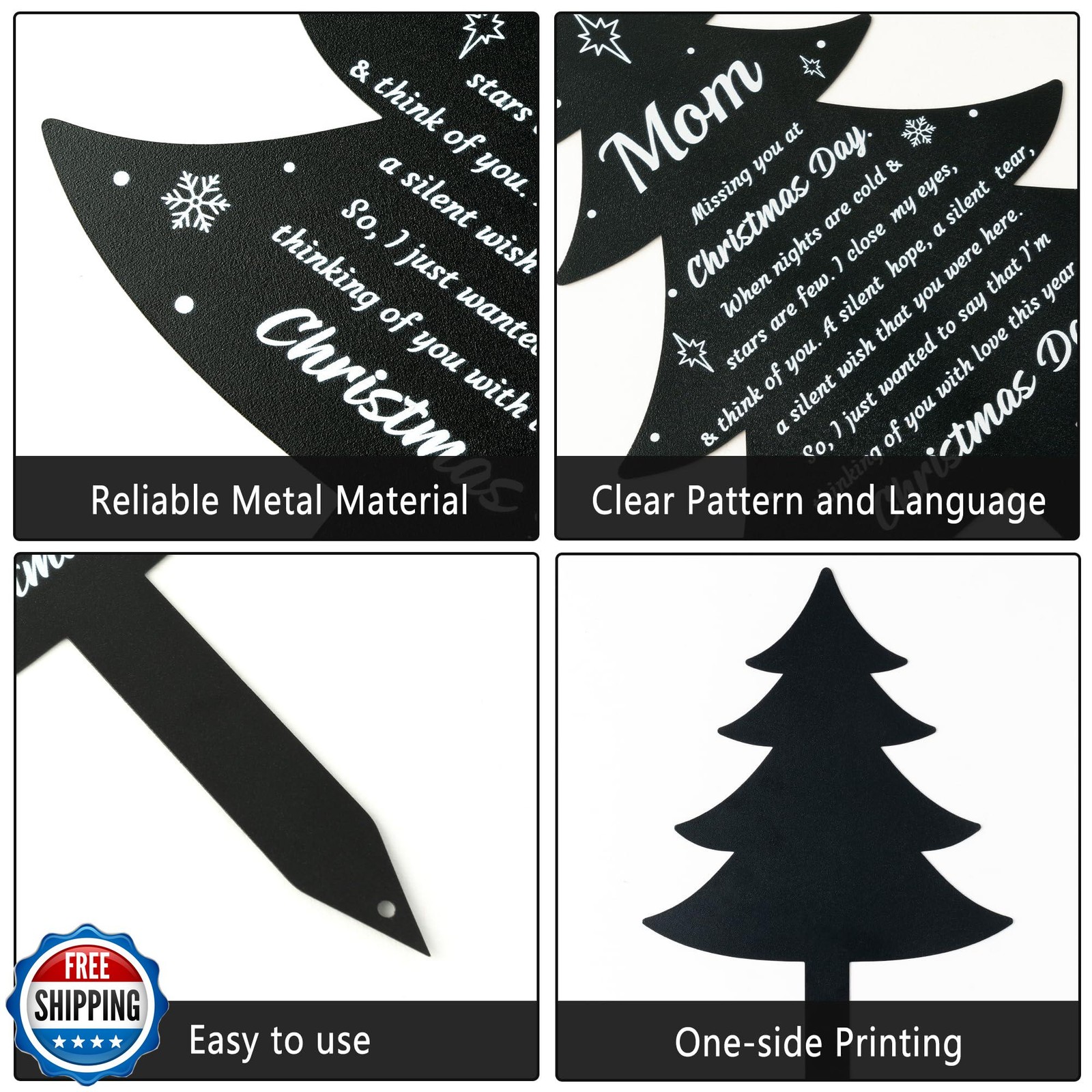 BUoonyer Christmas Grave Decorations for Cemetery – Mom Metal Memorial Grave