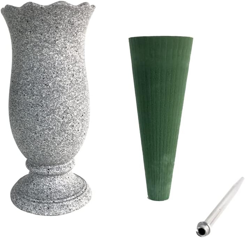 Grave Vase for Cemetery Memorial Grave Decoration Marble Color with Ground Spike
