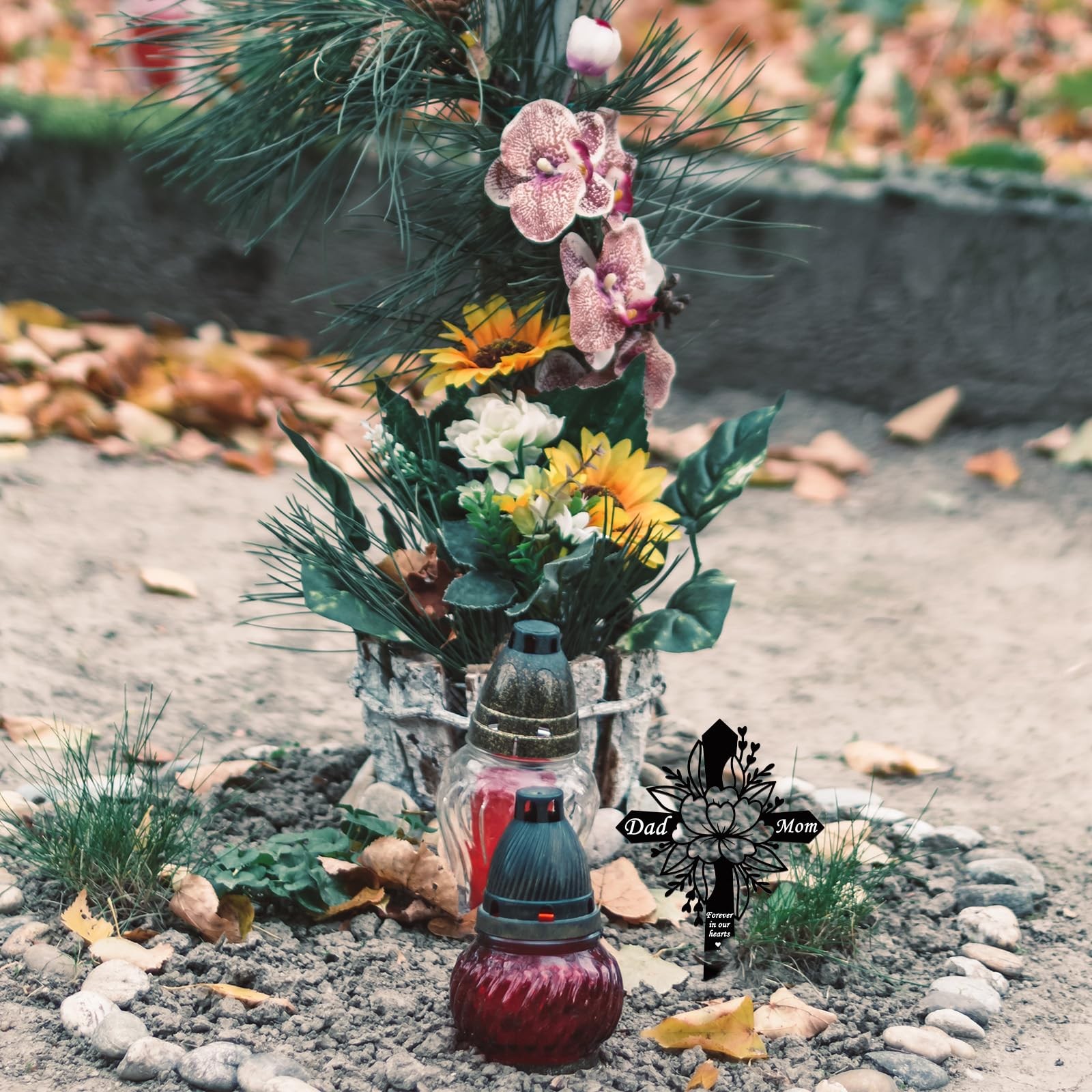 Wesiti Dad and Mom Memorial Plaque Stake – Cemetery Flower Decorations – Meta…