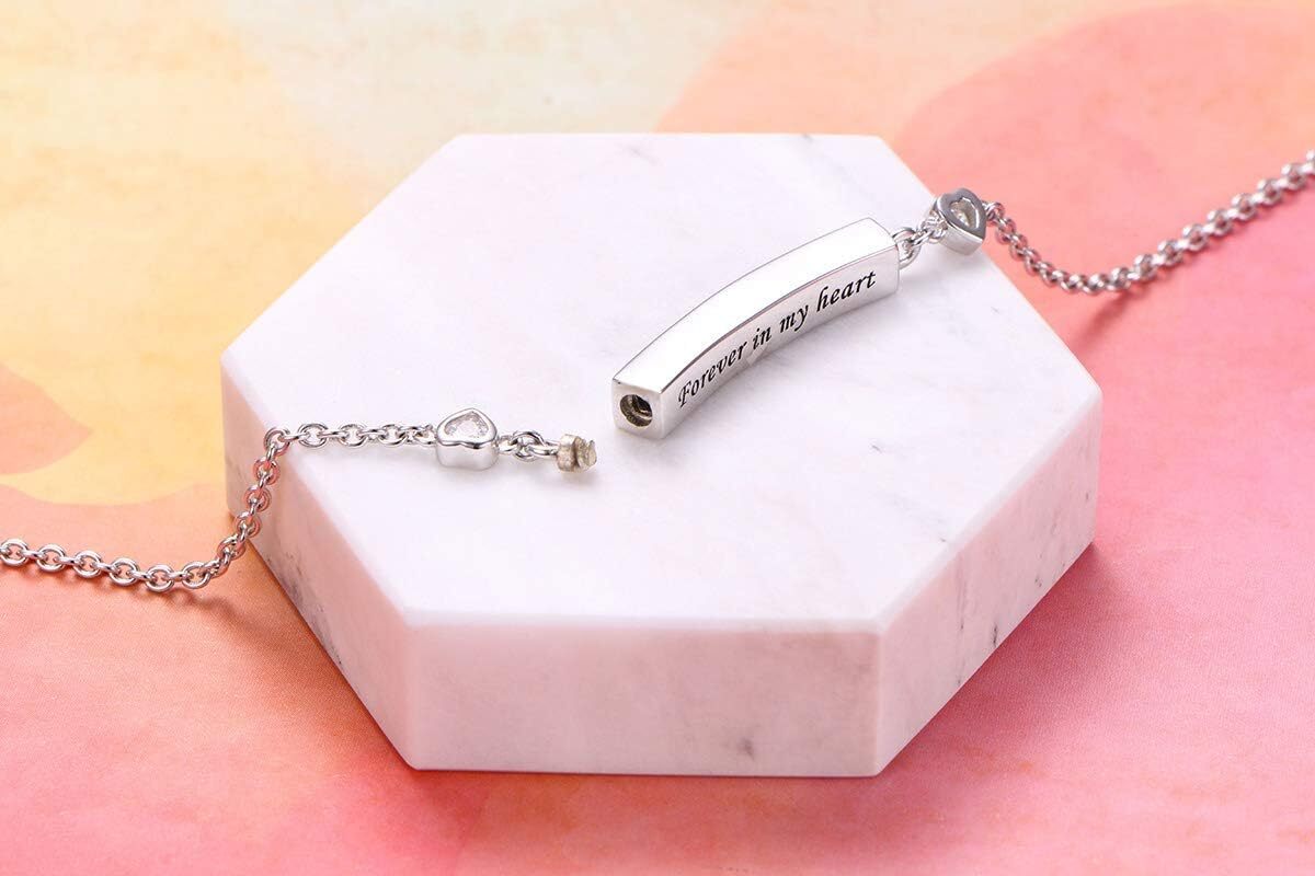 Sterling Silver Forever in My Heart CZ Cremation Urn Bangle Bracelet for Ashes