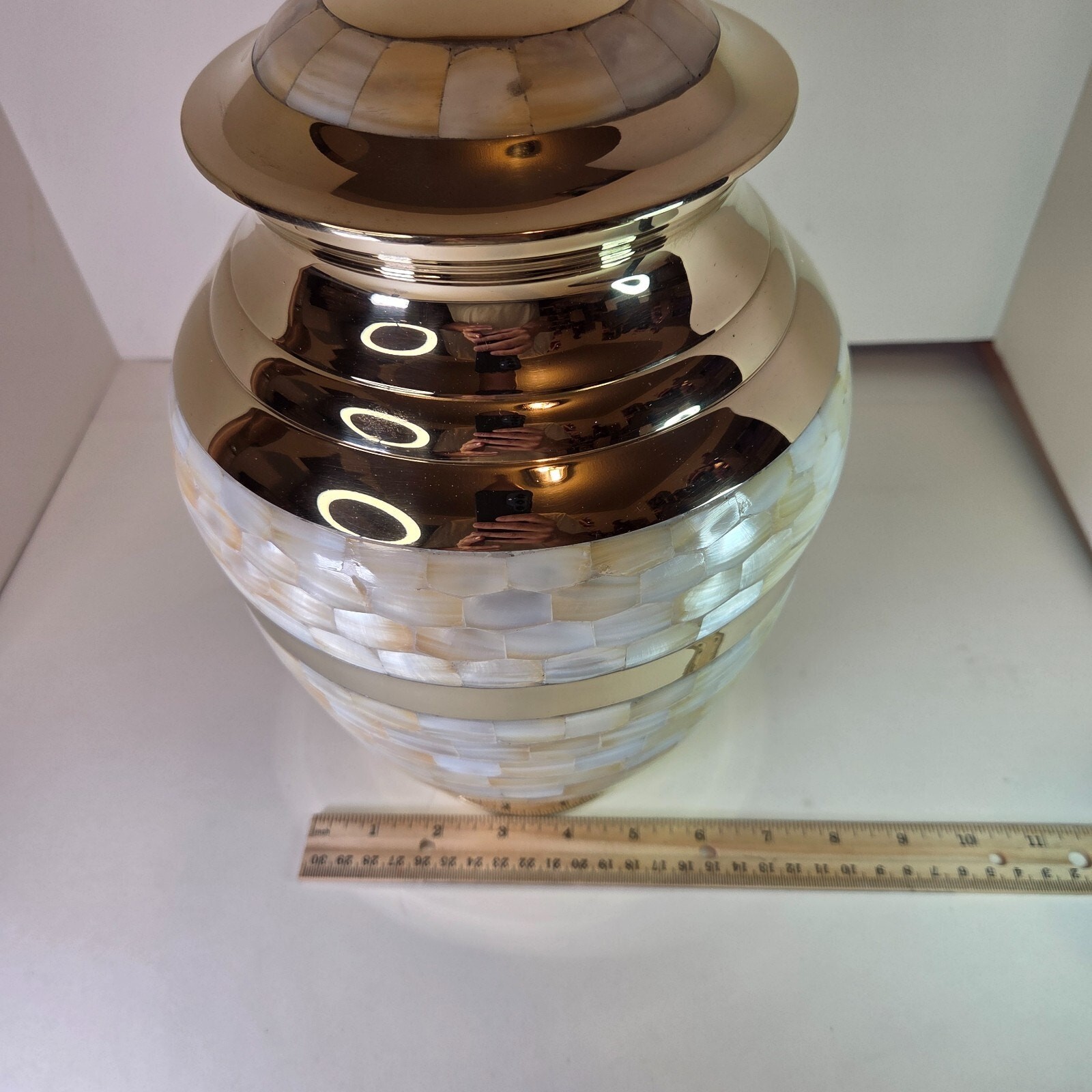 Large 12″ Brass Mother of Pearl Cremation Urn for Adult Ashes