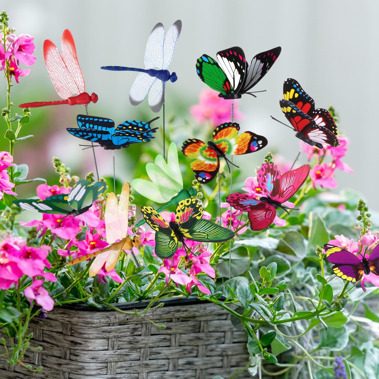 3D Dragonfly Butterfly Garden Decor 48 Colorful Yard Art Stakes
