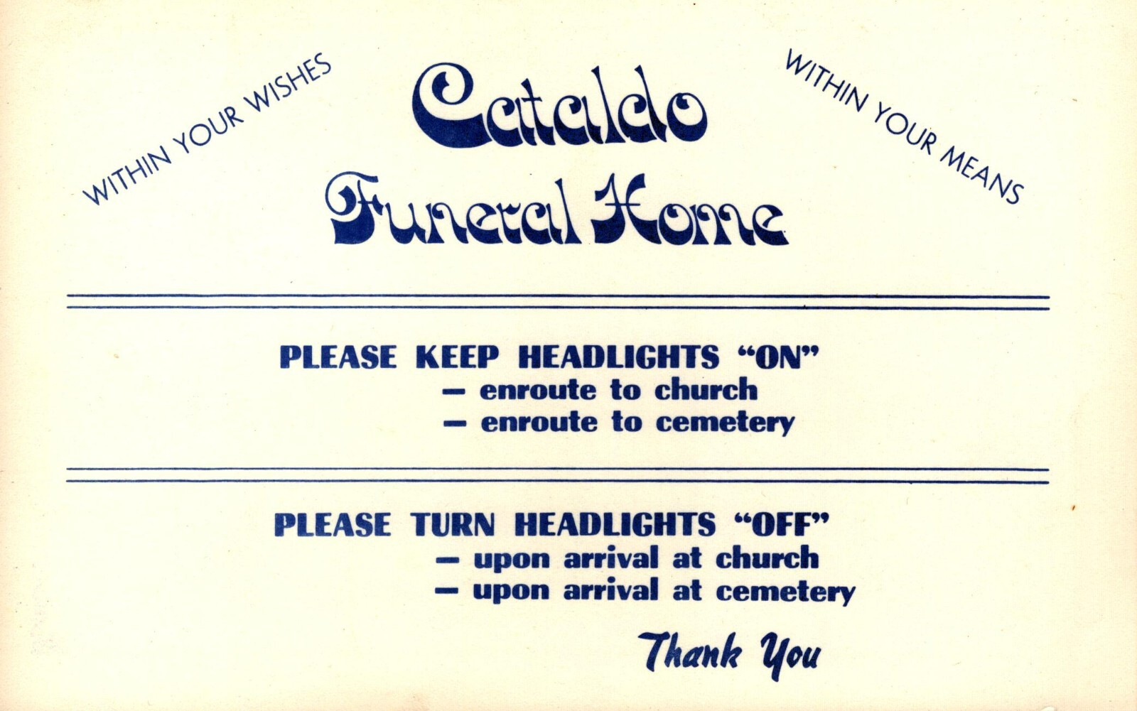 Vintage Cataldo Funeral Home Garner Iowa 7″ x 4.5″ Car Sign