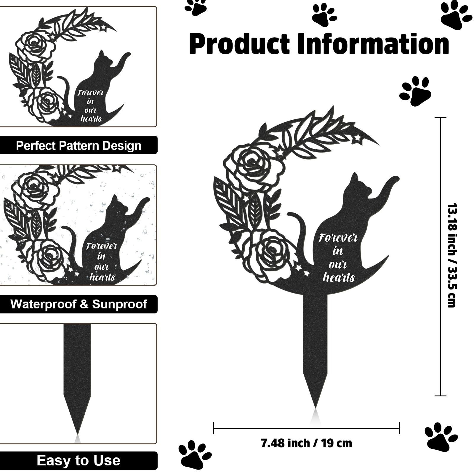 Pet Grave Markers Cat, Metal Memorial Plaques for Outdoors Garden Yard, Pet G…