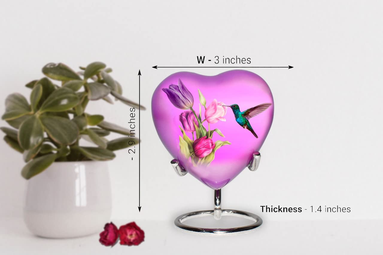 Hummingbird Heart Urn – Mini Heart Cremation Urn with Stand & Premium Box – Smal