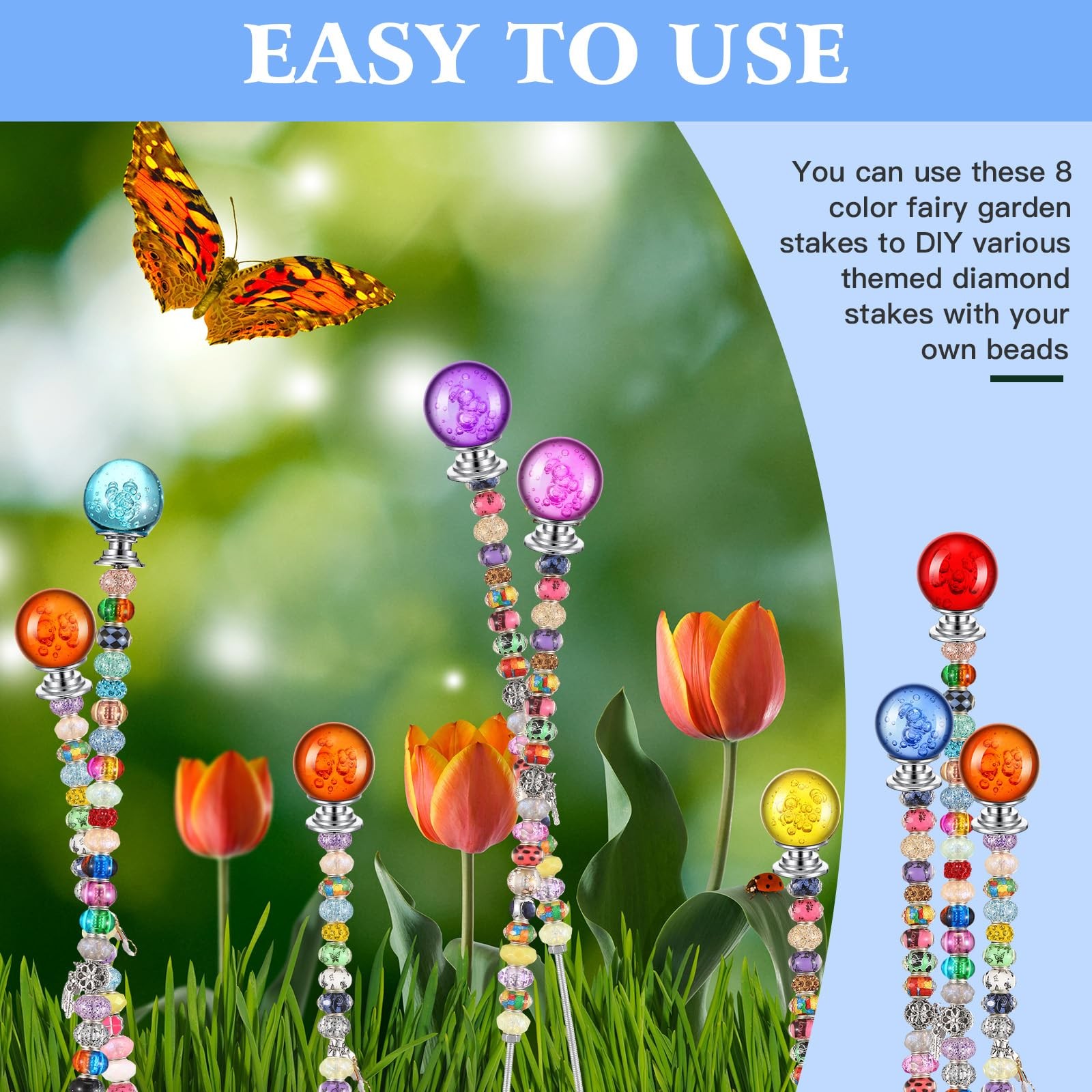 Pack of 8 DIY Mini Garden Beaded Stakes Wands Kit Include 8 Pcs Threaded Rods…