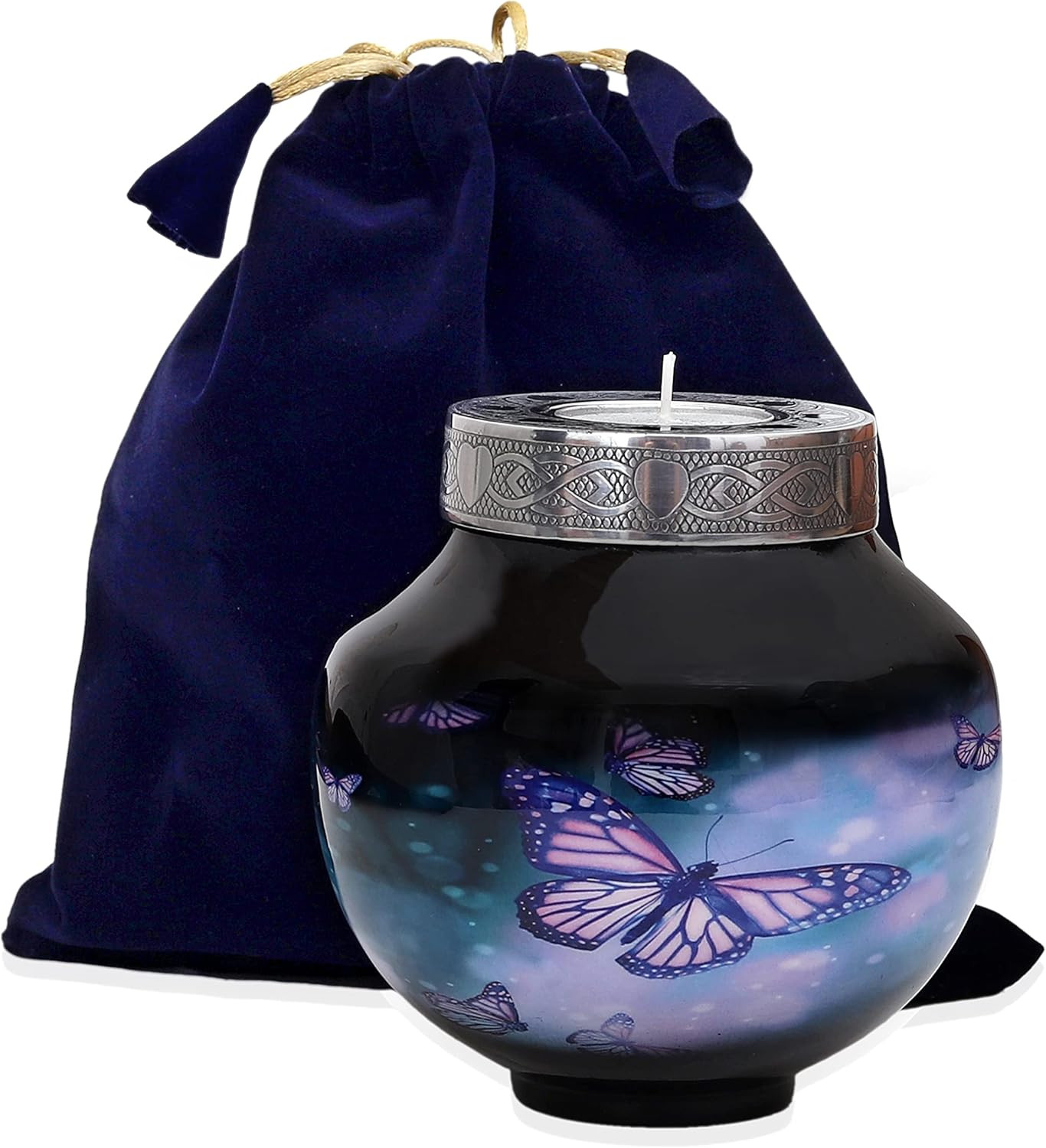Lovely Black Butterfly Cardinal Couple Bird Candle Urn – Keepsake Urn for Human