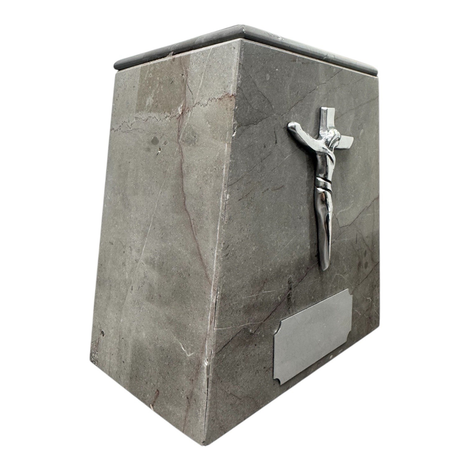 Marble Cremation Urn with Metal Cross — Elegant Design, Ash Urn