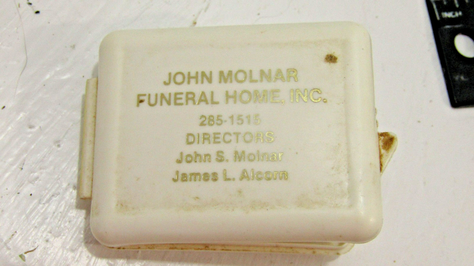 Vintage John Molnar Funeral Home Faint Aid Funeral Home Smelling Salts
