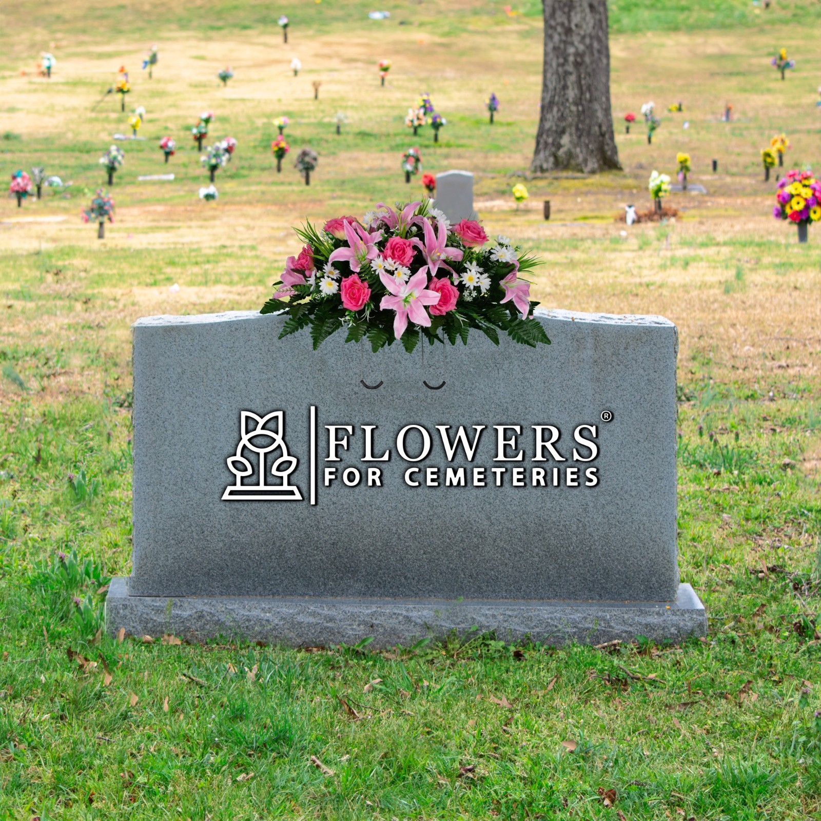 Artificial Cemetery Saddle- Pink Lily and Rose with White Daisies