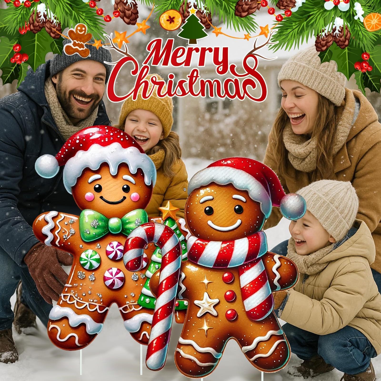 2 Pcs Large Size Christmas Gingerbread Man Yard Sign with Stakes Decorations …