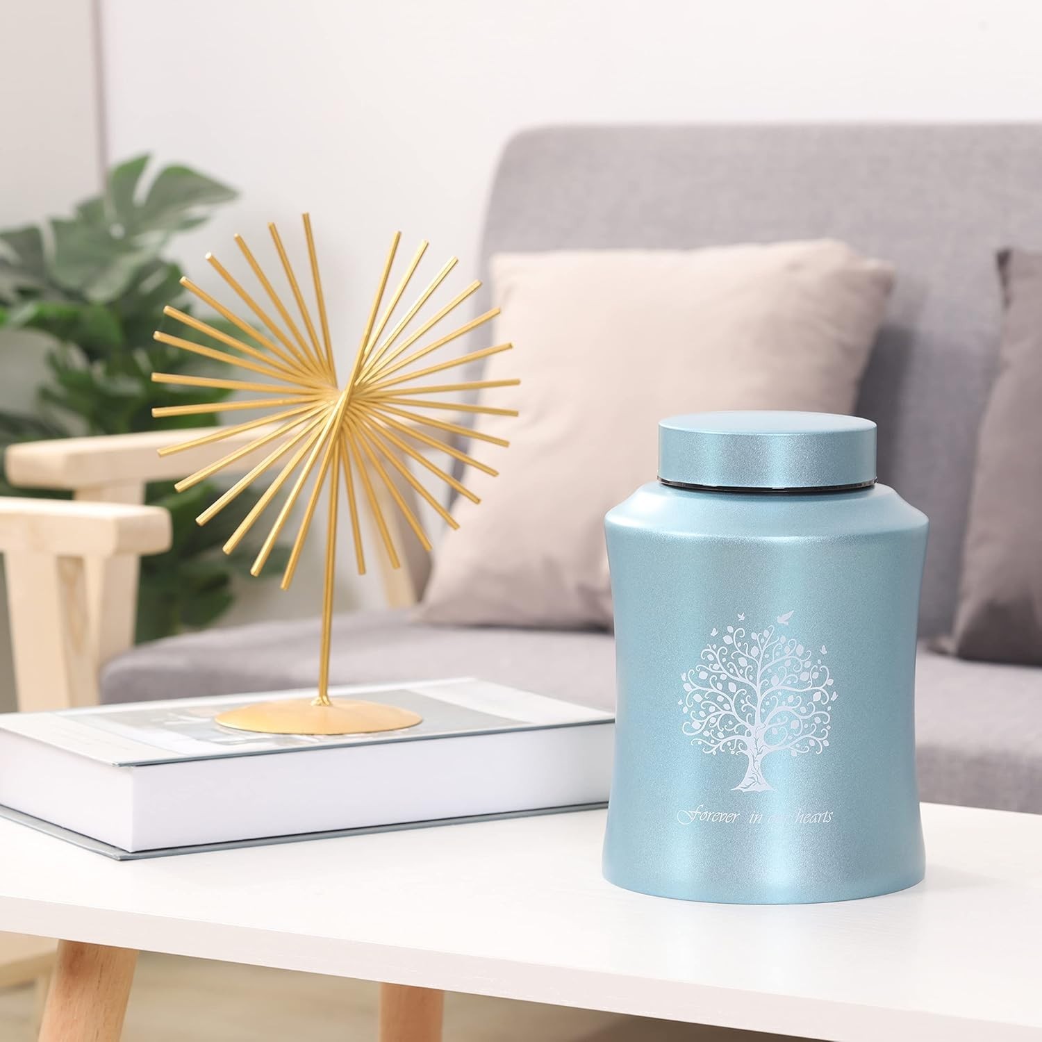 Durable Blue Tree of Life Cremation Urn – Secure Screw-Top Lid, 160 Cubic Inches