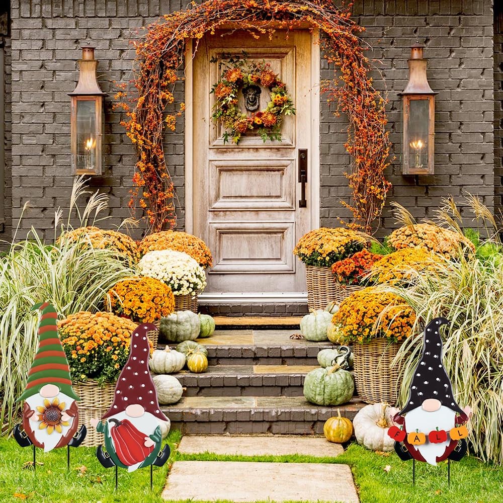 YEAHOME Fall Decorations for Home Outdoor, 3 Pack Gnomes Decorative Garden St…