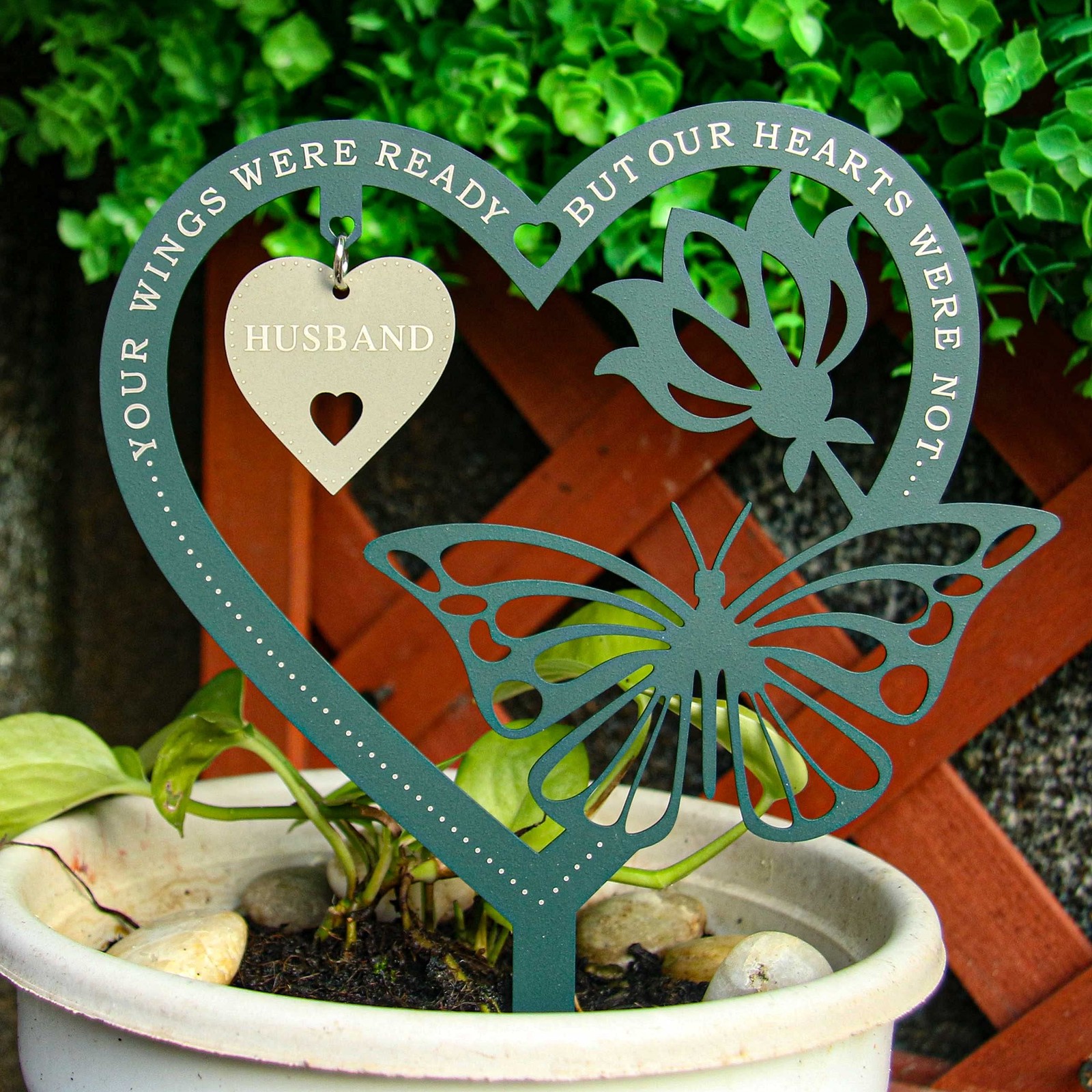 Sympathy Gift Heart-Shaped Butterfly Plaque Stake, in Memory of Loved , Memor…