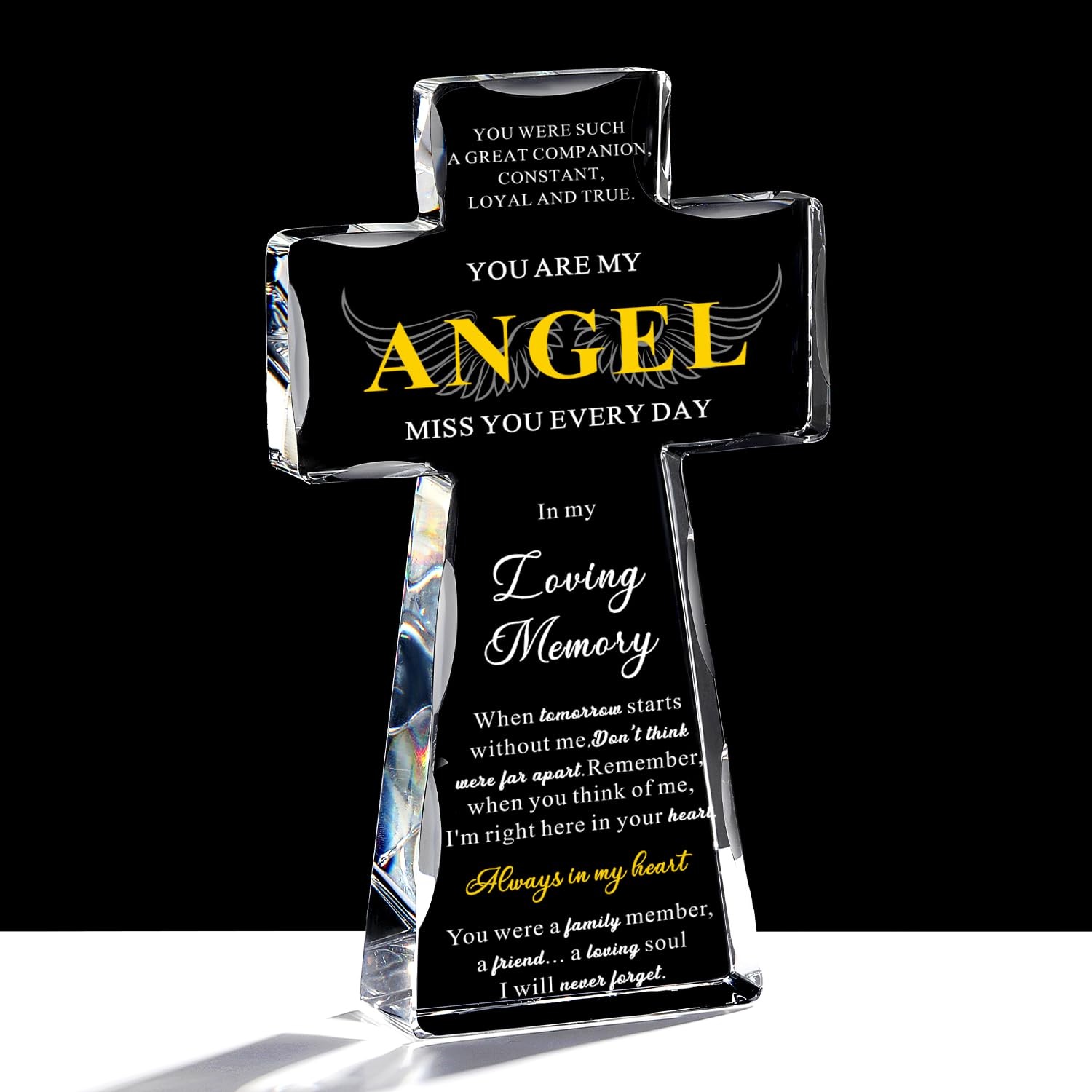 Sympathy Gifts for Loss of Loved One – Angel Religious K9 Crystal Cross 4.3×7
