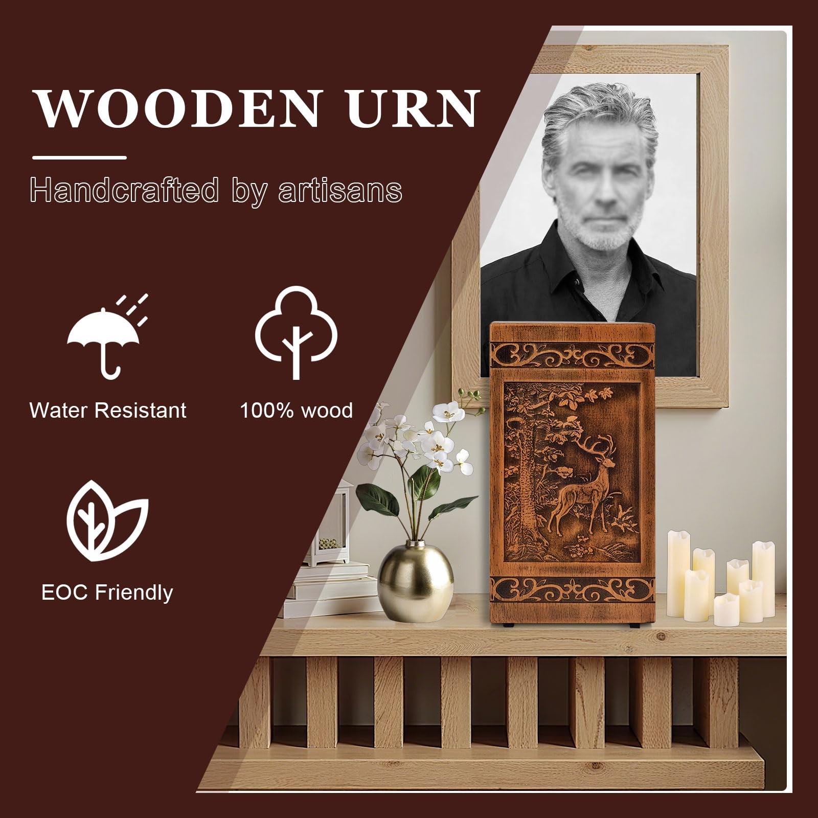 Wooden Urn for Ashes Adult Female,Decorative Burial Funeral Memorial Urn, Bur…
