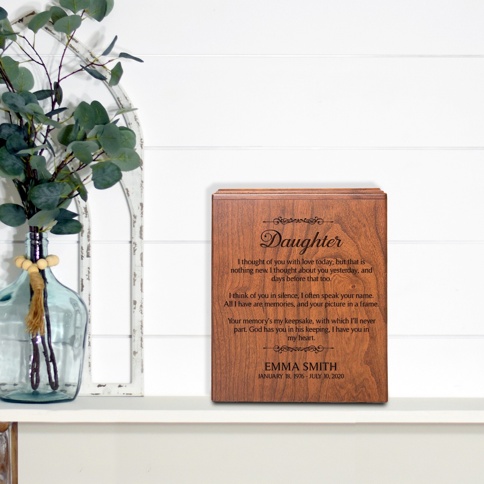 Custom Wooden Economy Urn Box holds 280 cu in of Human Ashes 7.75×5.75 Daughter