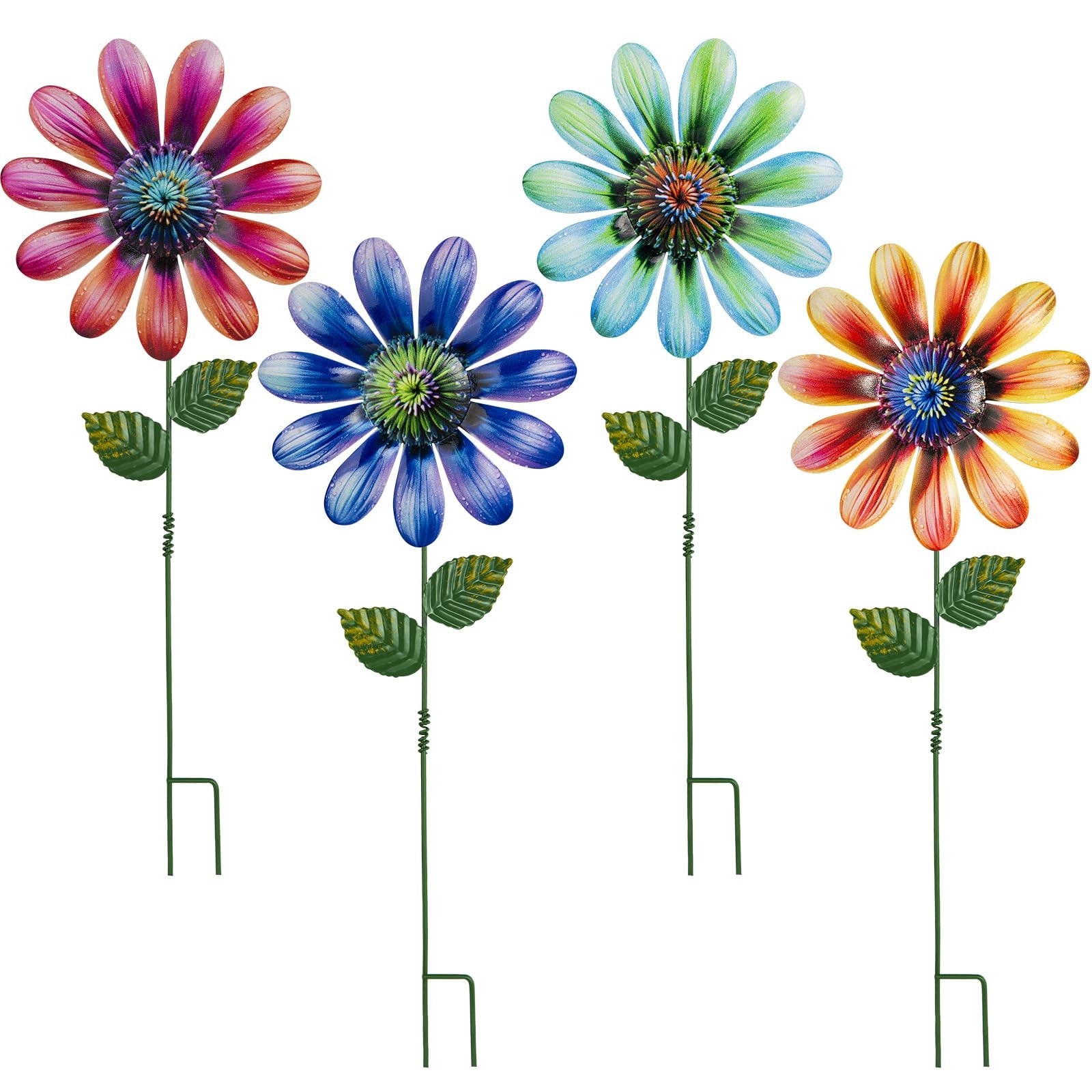 Metal Flower Garden Stakes 18″ Outdoor Decor for Yard, Patio, 4 Pack