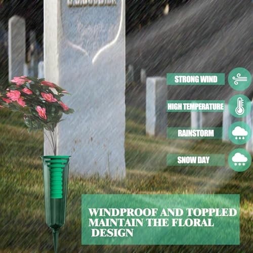 Wind Resistant Cemetery Vase Insert – Fixed Rubber Flower Holder, Green Decorati