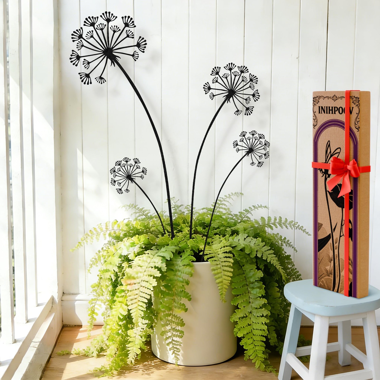 4-Pack Dandelion Metal Flowers for Outside,Black Wild Flower Decorative Garde…