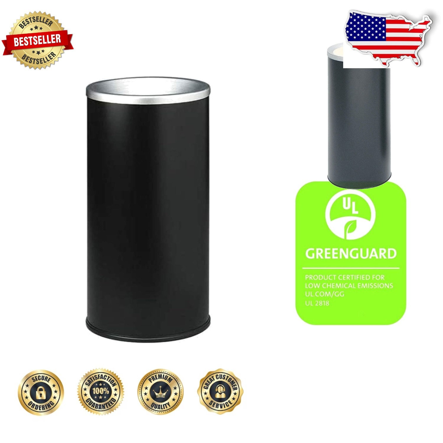 Black Steel Ash Urn 20″ | Durable Powder Coat Finish | Freestanding Receptacle