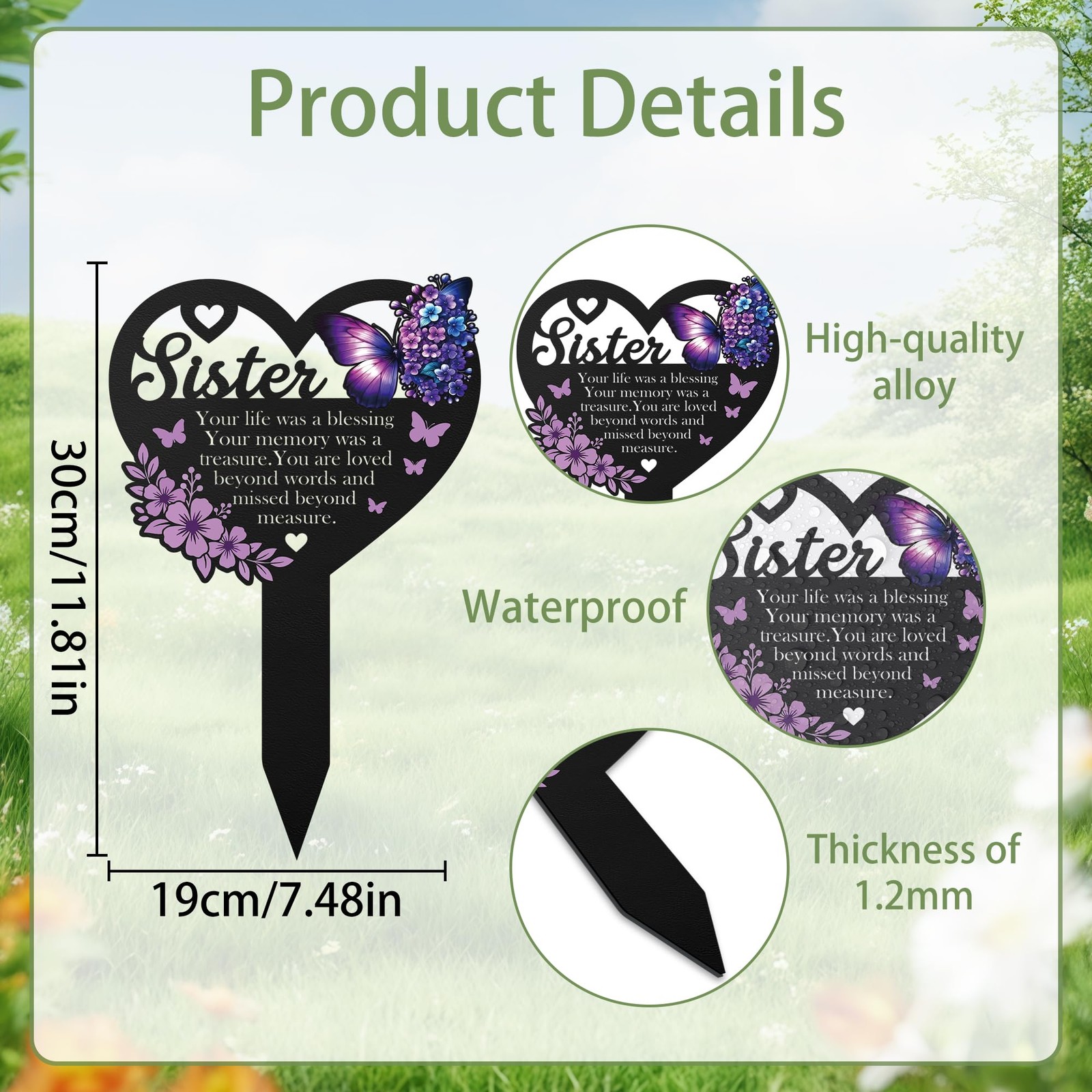 HeartShaped Sister Memorial Marker with Butterfly Design for Gravesite Decor