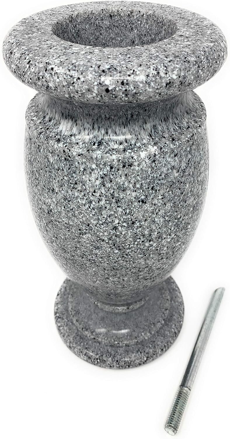 Indestructible Grey Granite Cemetery Vase with Metal Spike – Made in the USA