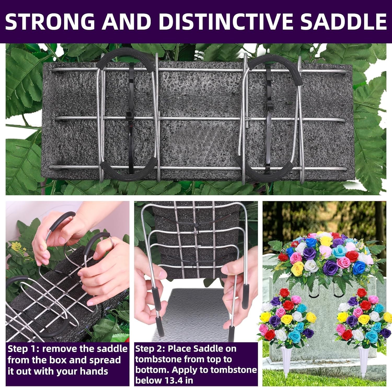 Cemetery Flower Saddle with 2 Bouquets, Silk Grave Decoration