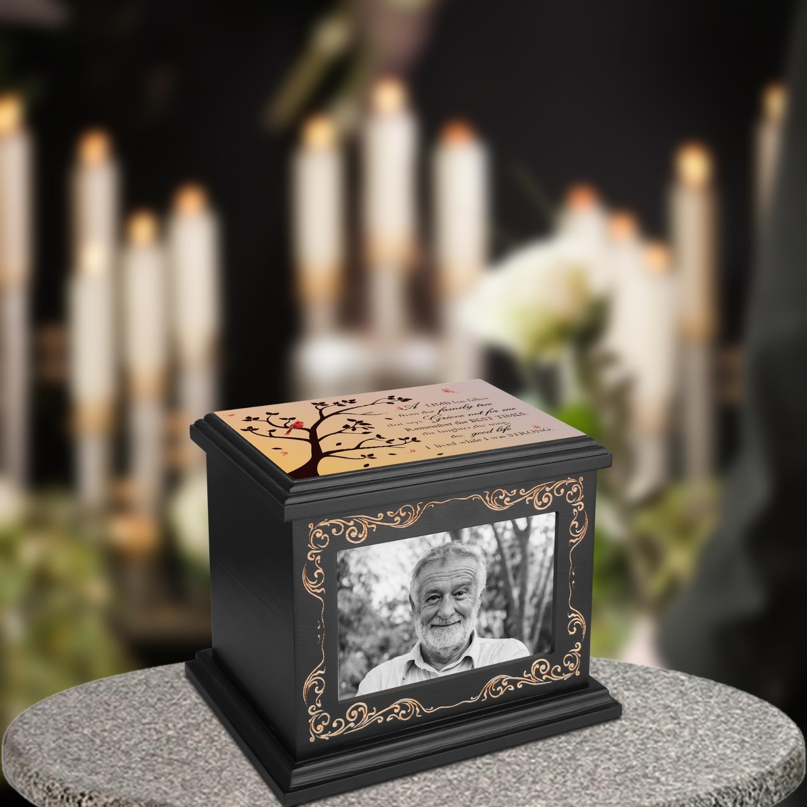 Cremation Urns for Adult Ashes, Wooden Memorial Box with Photo Frame, Burial Urn