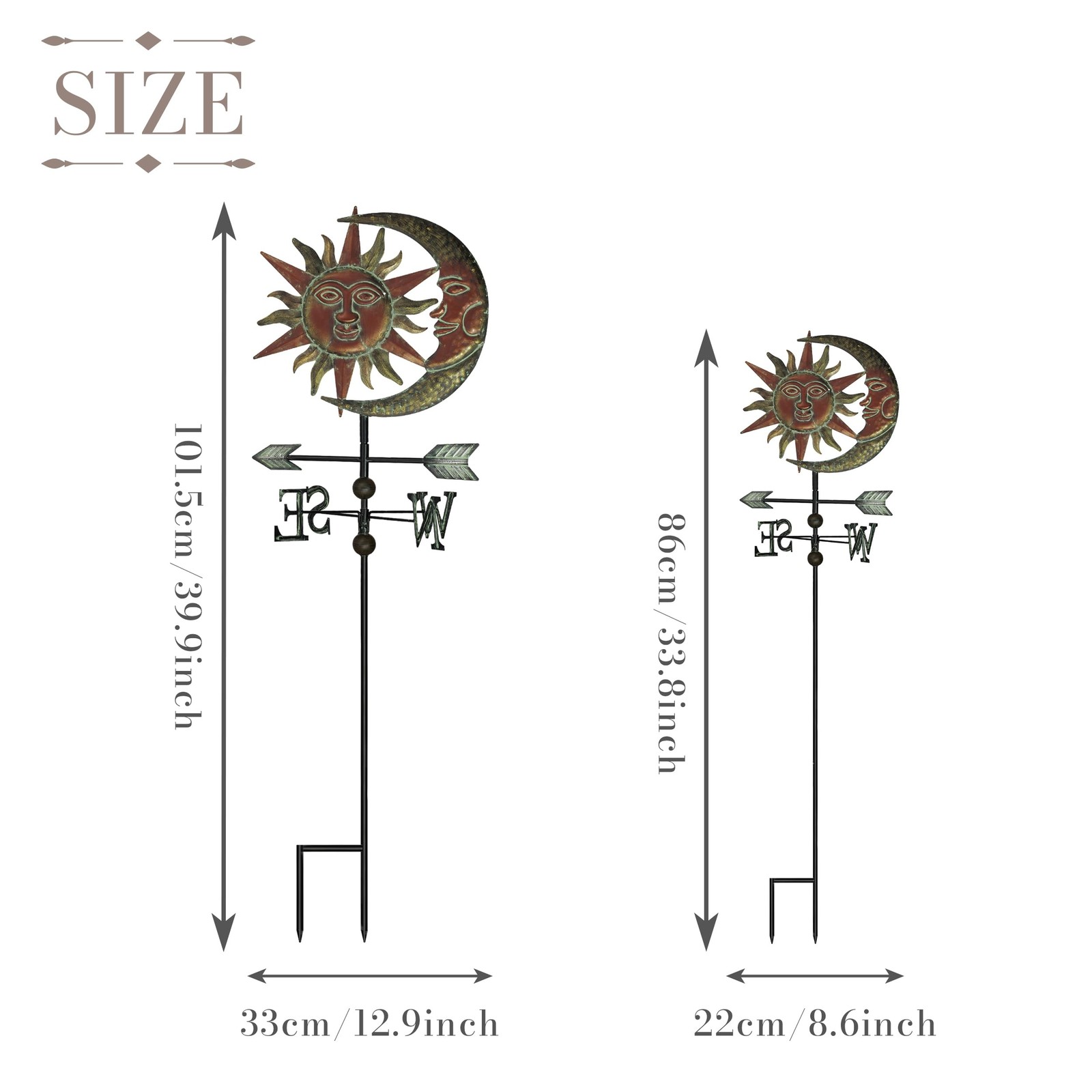 Sun & Moon Face Solar Outdoor Lights, Metal Decorative Stake Weathervane Gard…