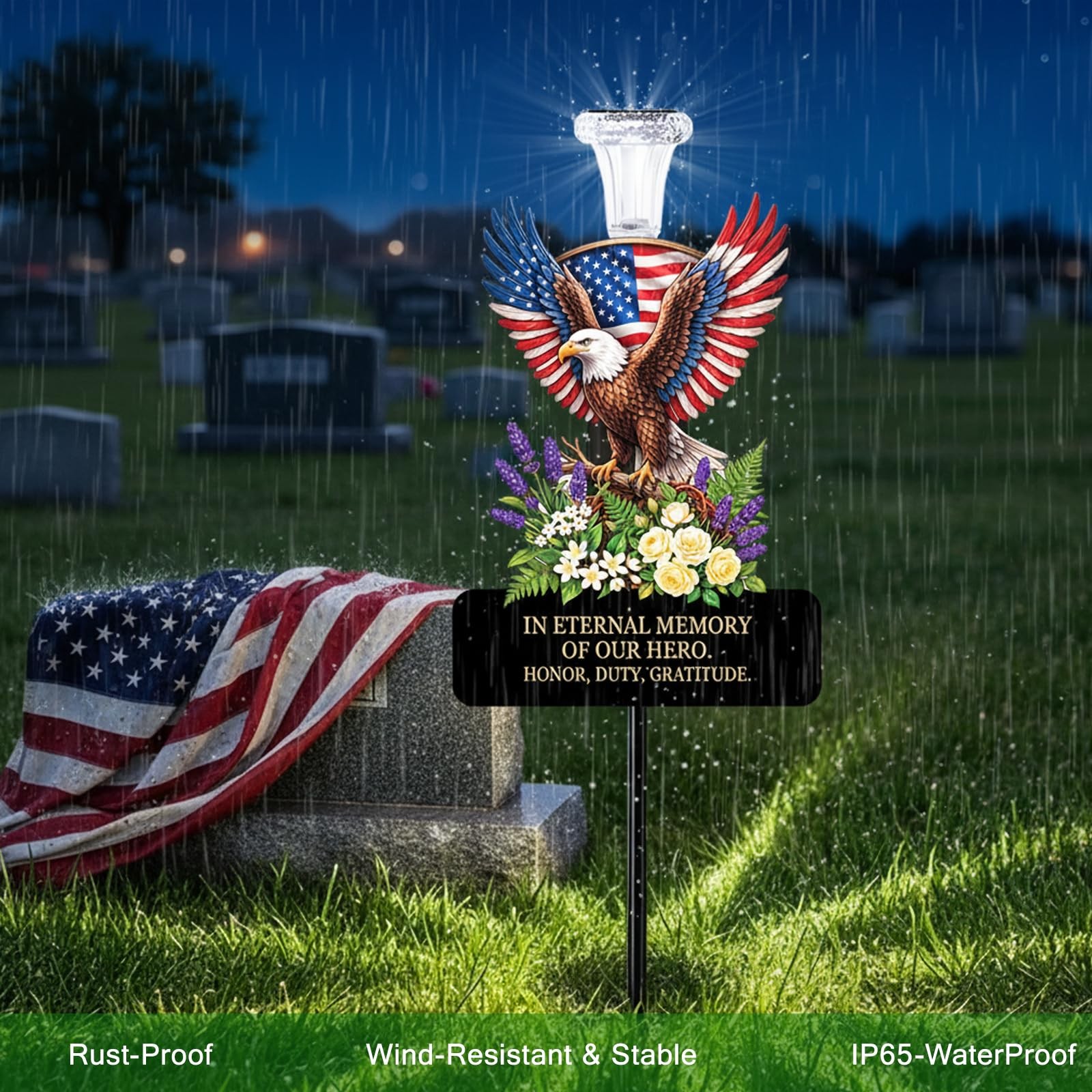 20″ Solar Eagle Memorial Garden Stake – Patriotic American Flag Remembrance L…
