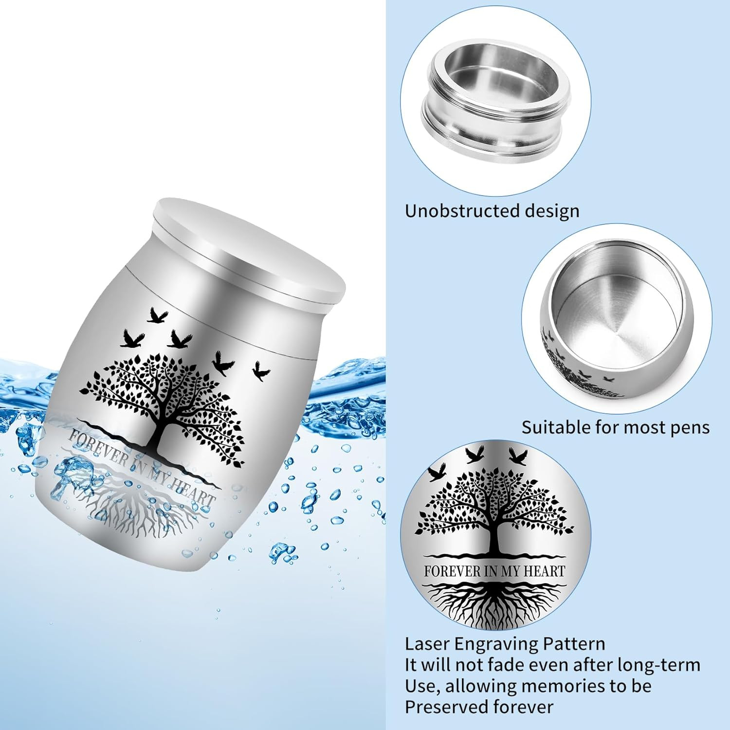 6 Set Small Urns for Ashes Cremation Urns 1.57 Inch Silver Ashes Keepsake Funera