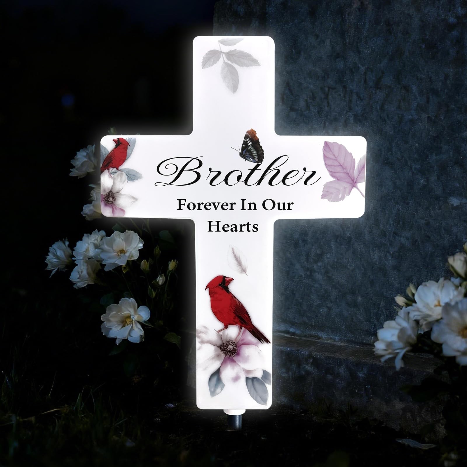 Solar Cross Light, Brother Grave Decorations for Cemetery Memorial Garden Sta…