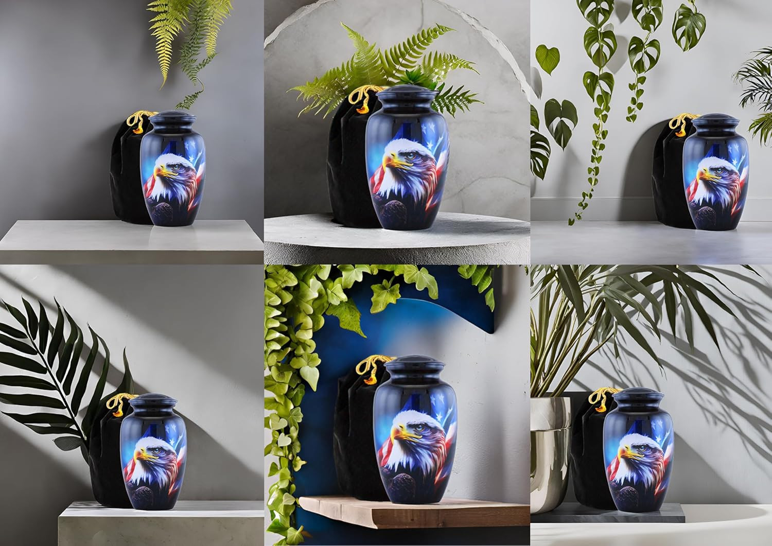 Magical Eagle American Flag Cremation Urn for Veterans with Velvet Bag