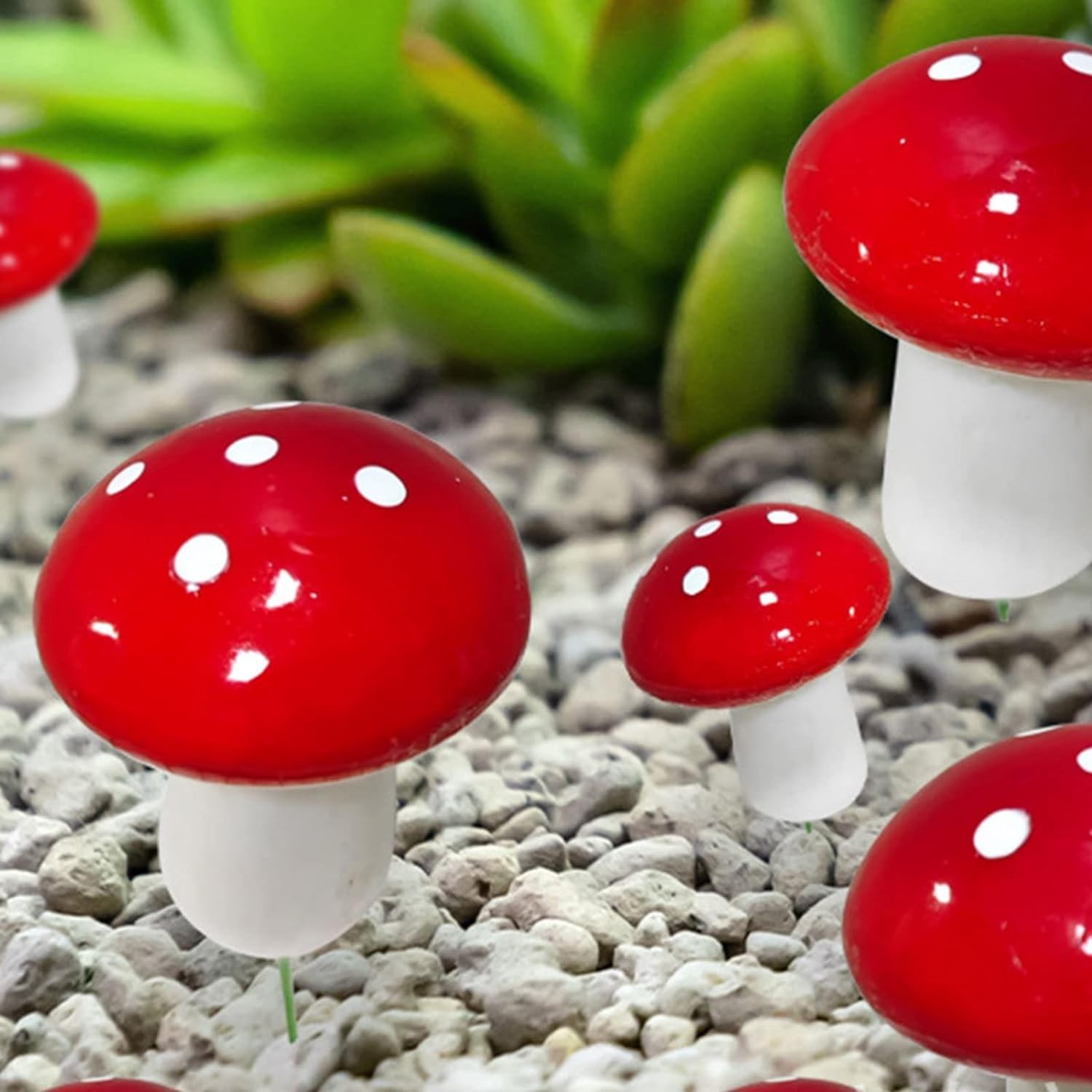 10Pcs Red Garden Stakes Mushroom Miniatures Indoor Outdoor Silhouette Fairy G…