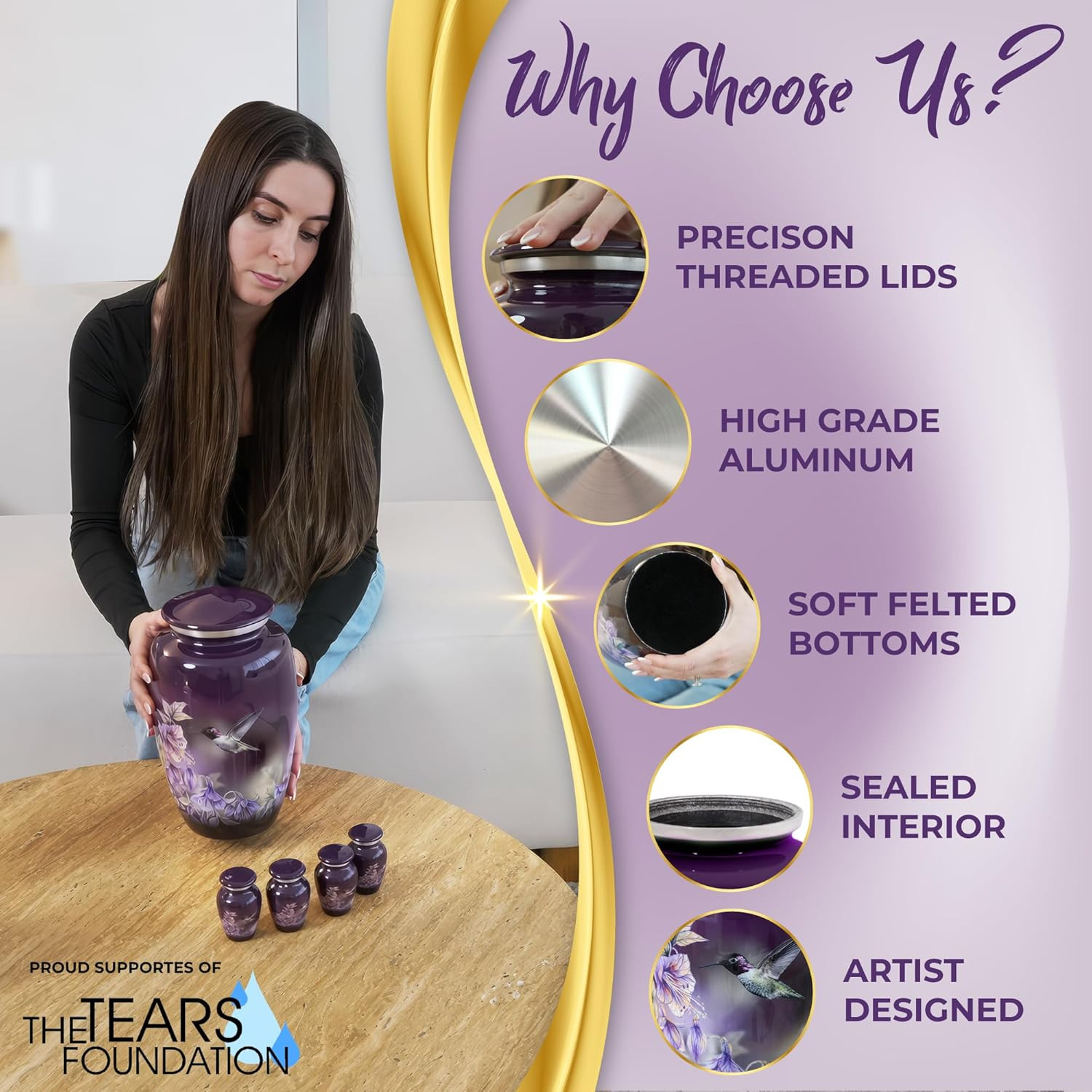Set of 5 Beautiful Anna’S Hummingbird Urns for Human Ashes Adult Female – 1 Larg