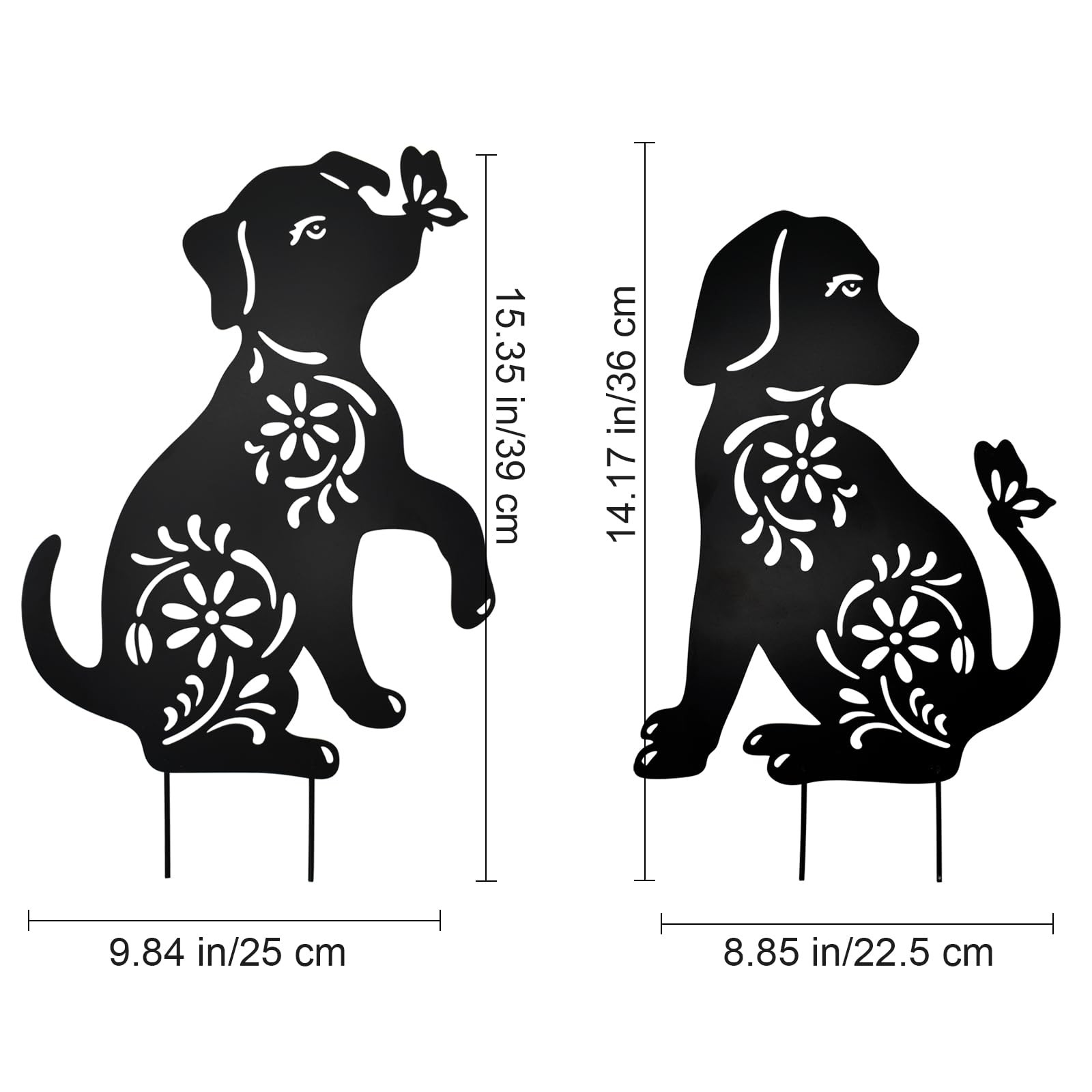 2 Pack Metal Dog Stakes Garden Decor Stakes Black Dog Silhouette Statue for O…