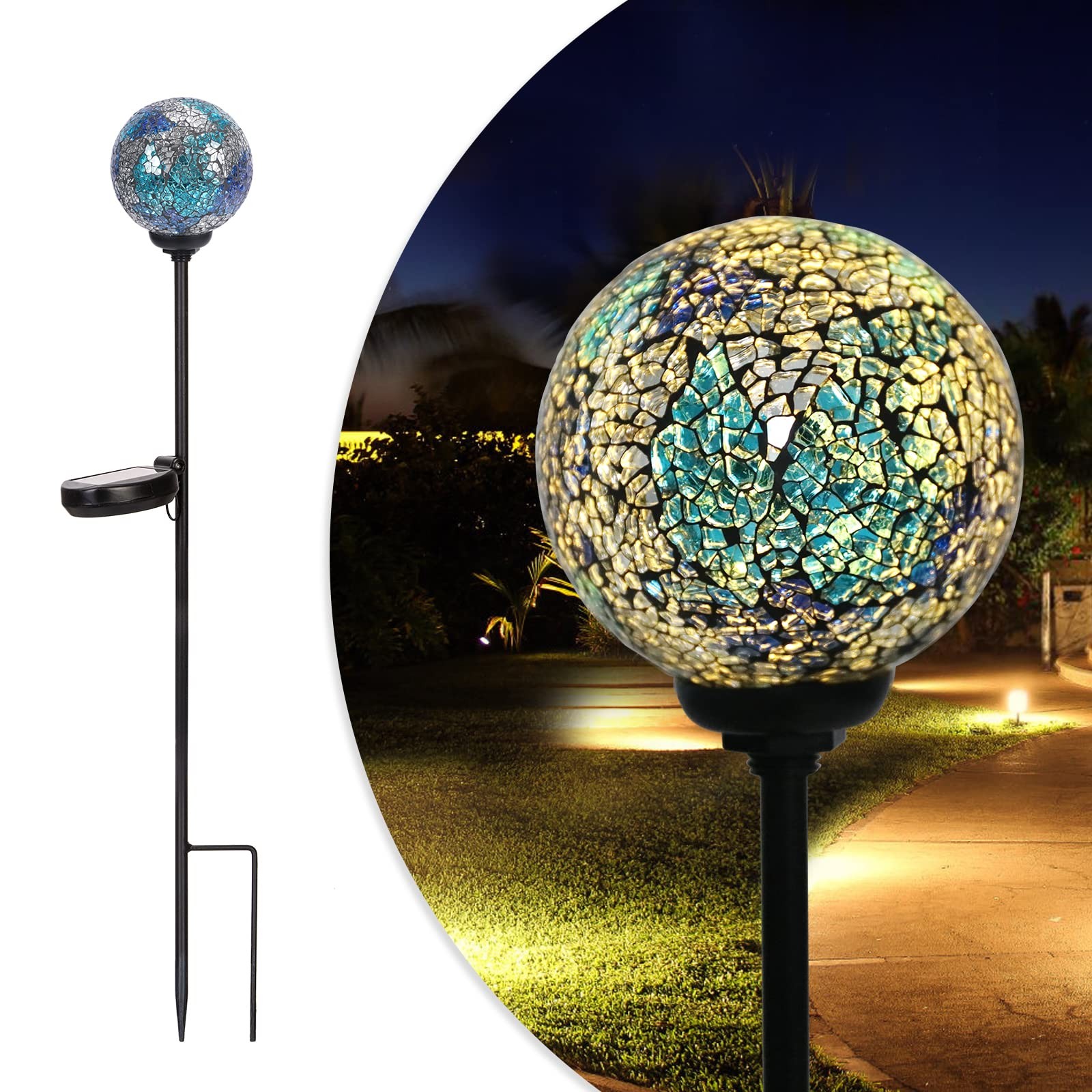 Solar Garden Lights Outdoor Decorative – Solar Gazing Mosaic Garden Stakes De…