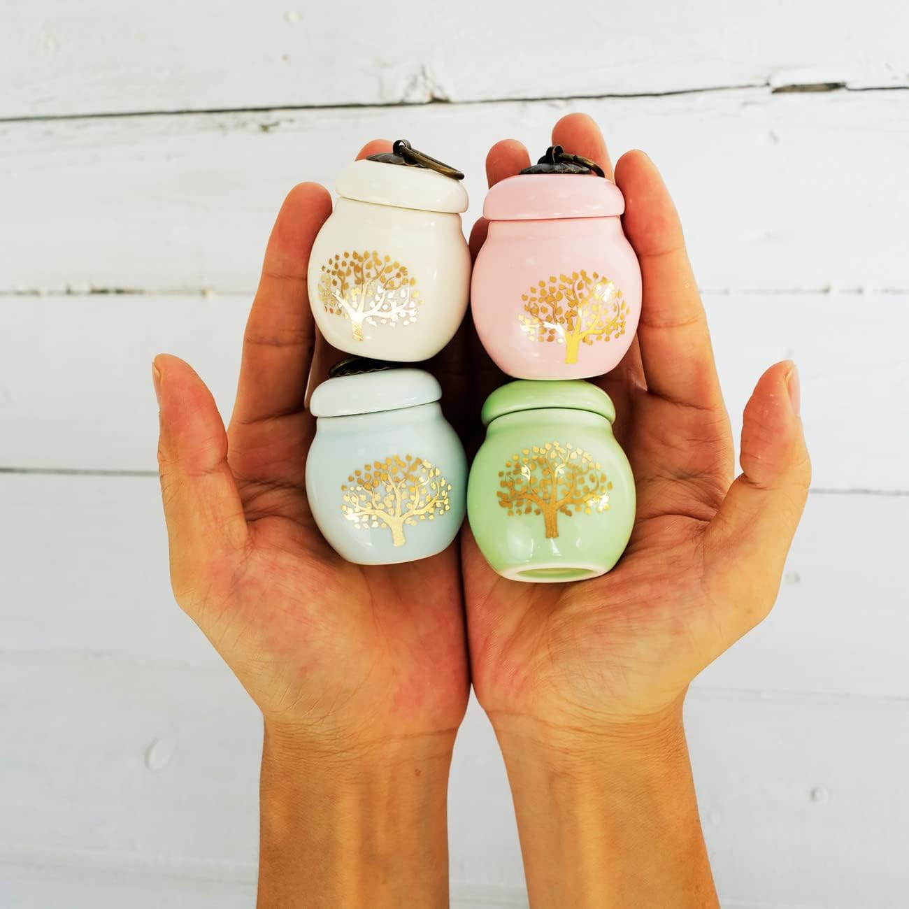 4 Pack Small Ceramic Keepsake Urns for Human Ashes, Tree of Life Pattern | Inclu