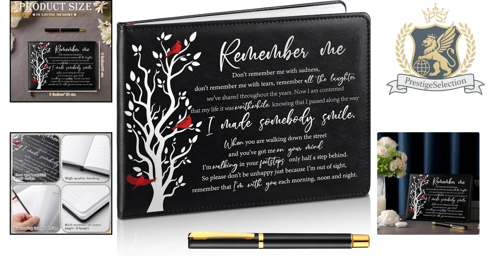 Durable Leather Funeral Guest Book with 144 Pages & Elegant Cardinal Design