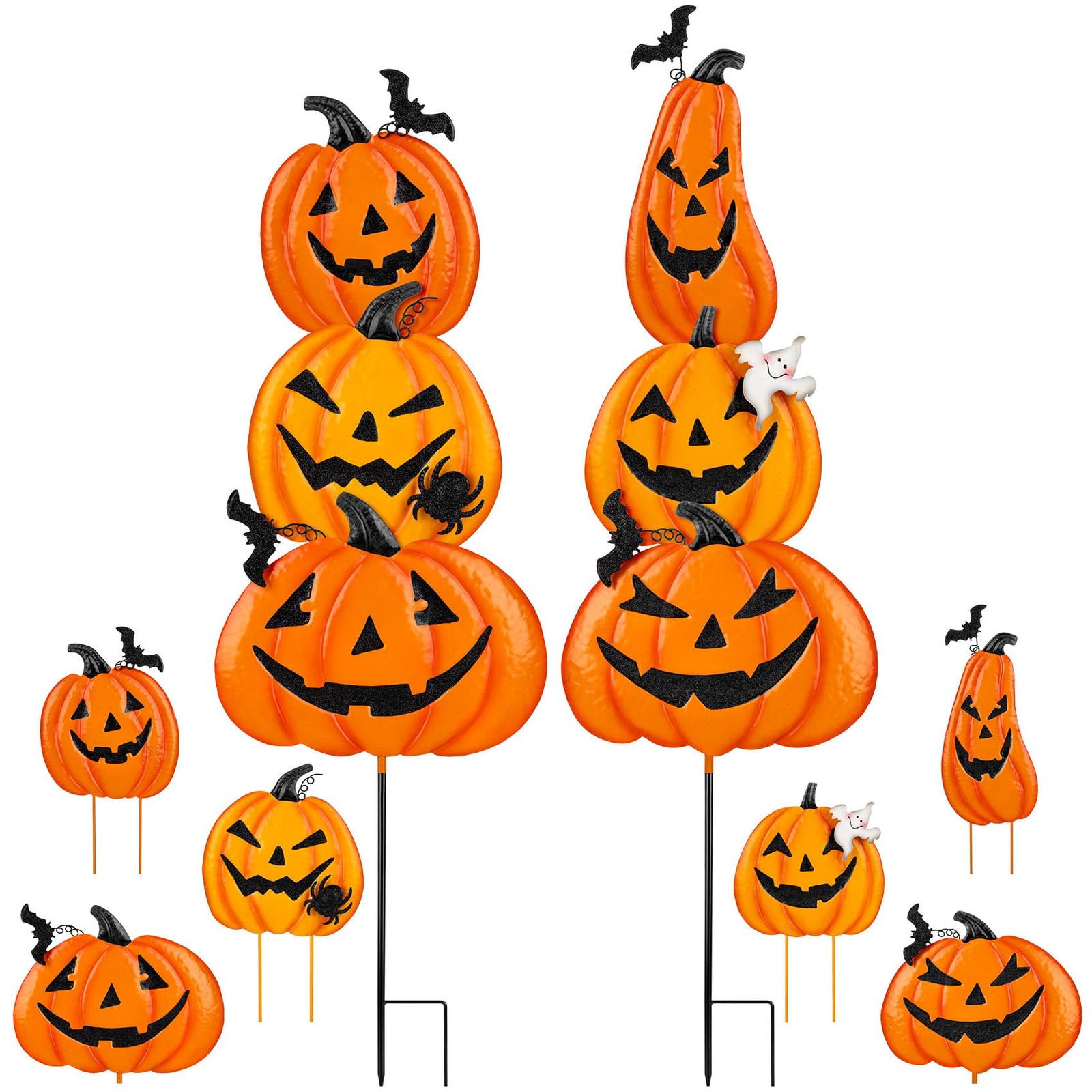 Halloween Garden Stakes 2 Pack Stacked Metal Pumpkins 39.3″ & 41.3″ – Outdoor