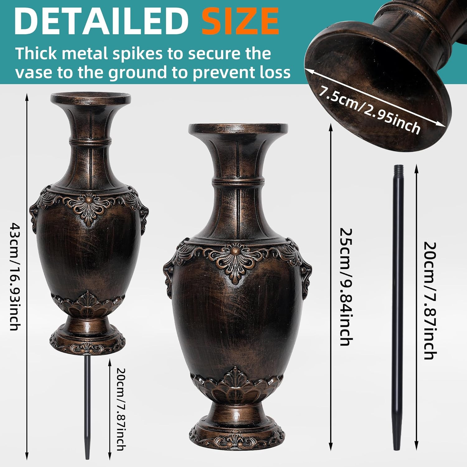 Memorial Grave Vase Ground Spikes Bronze Cemetery Headstone Flower 1 PCS